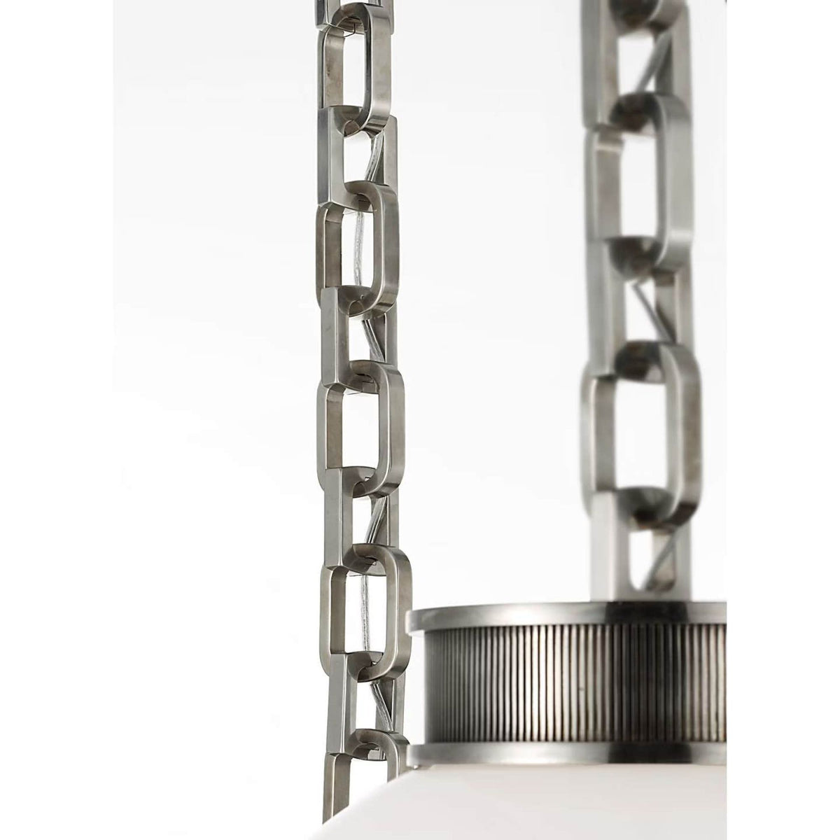 Marie Flanigan Bellamy 2 Light Statement Chain 16" Globe Chandelier in Pewter with White Glass W41"