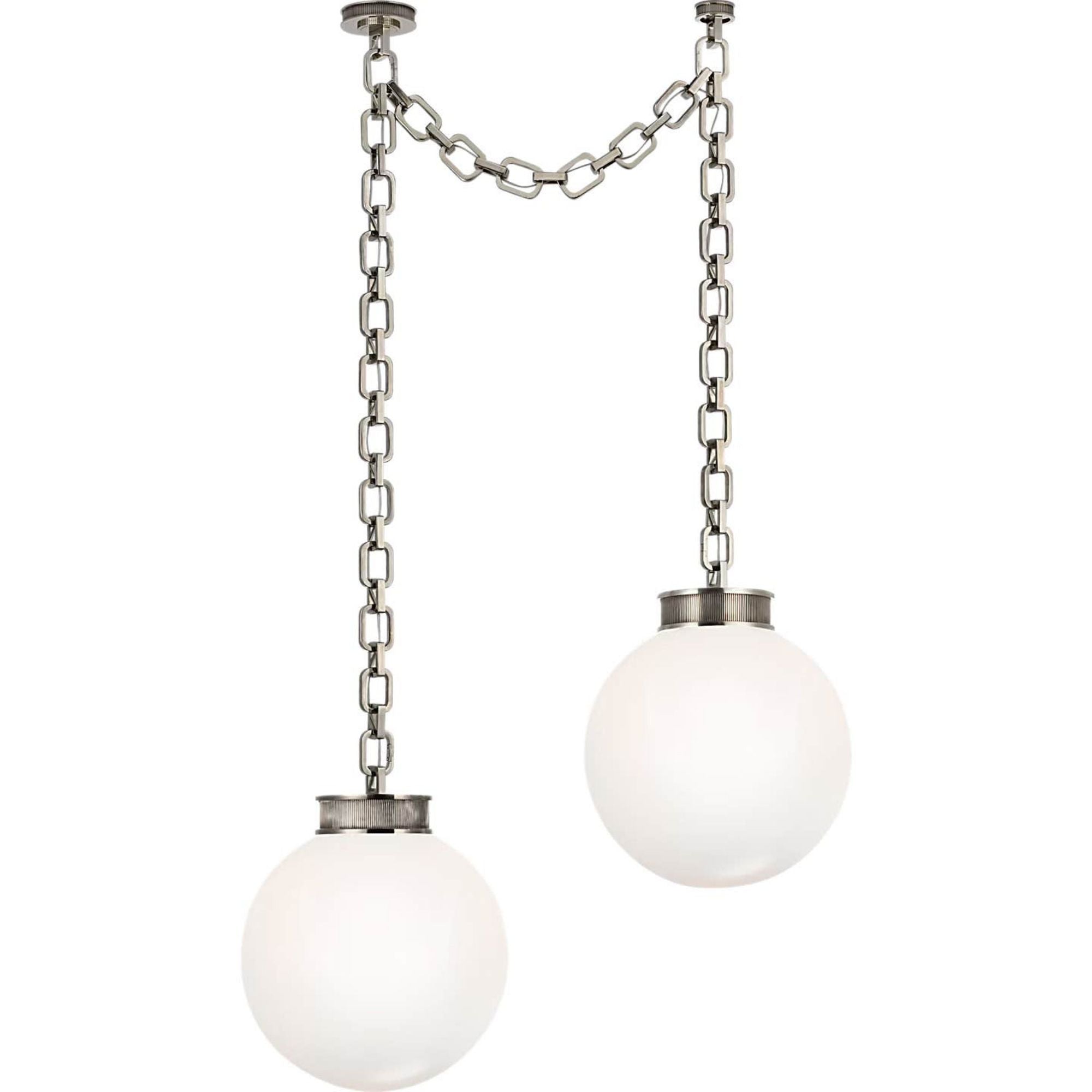 Marie Flanigan Bellamy 2 Light Statement Chain 16" Globe Chandelier in Pewter with White Glass W41"