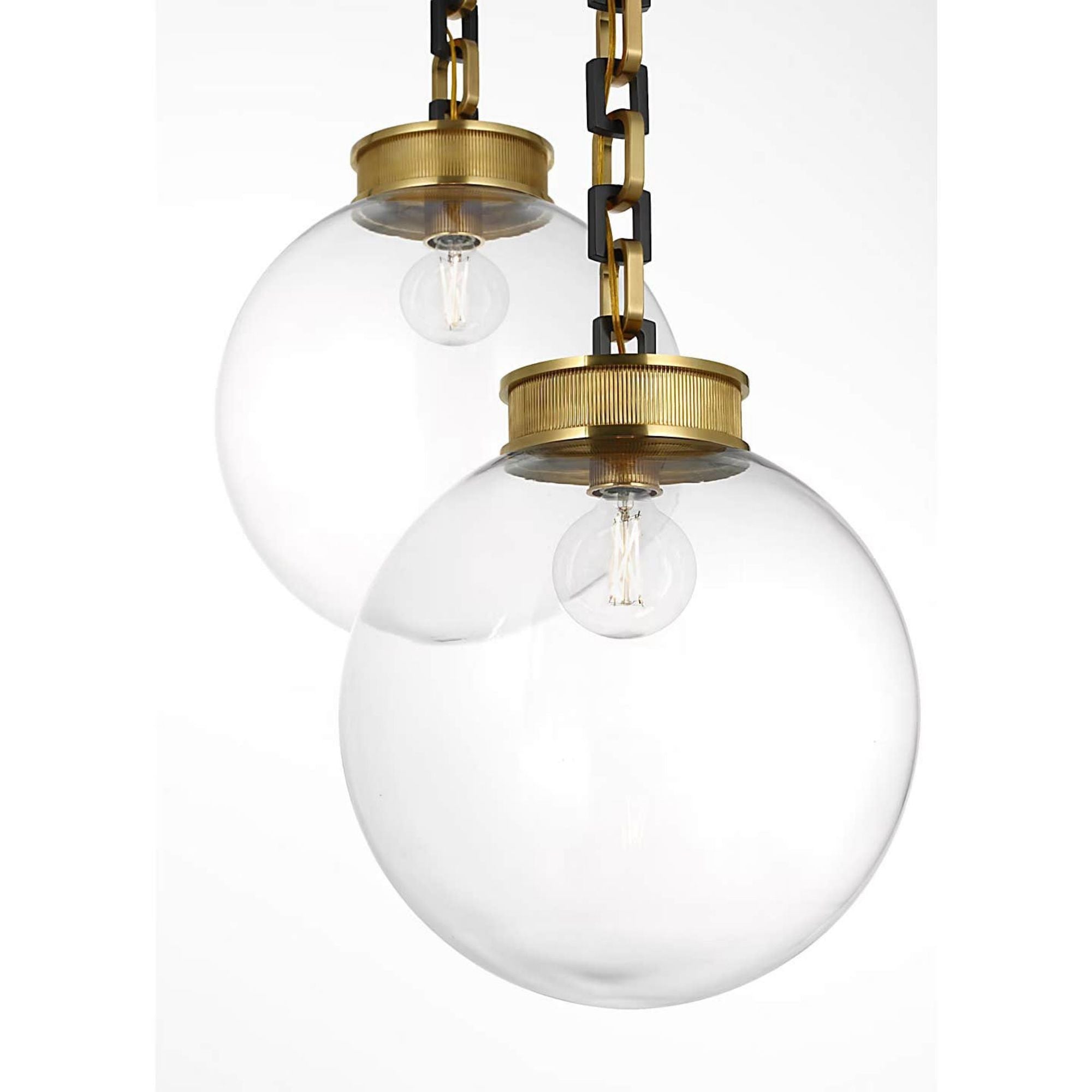 Marie Flanigan Bellamy 2 Light Statement Chain 16" Globe Chandelier in Soft Brass and Bronze with 16" Clear Glass W41"