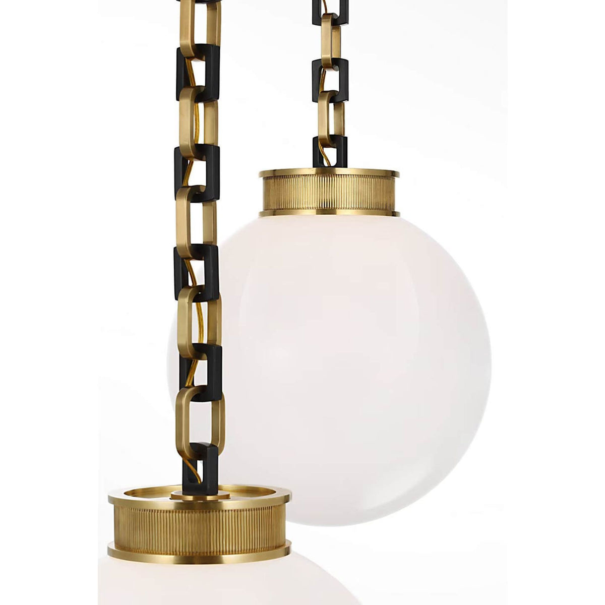 Marie Flanigan Bellamy 2 Light Statement Chain 16" Globe Chandelier in Soft Brass and Bronze with White Glass W41"