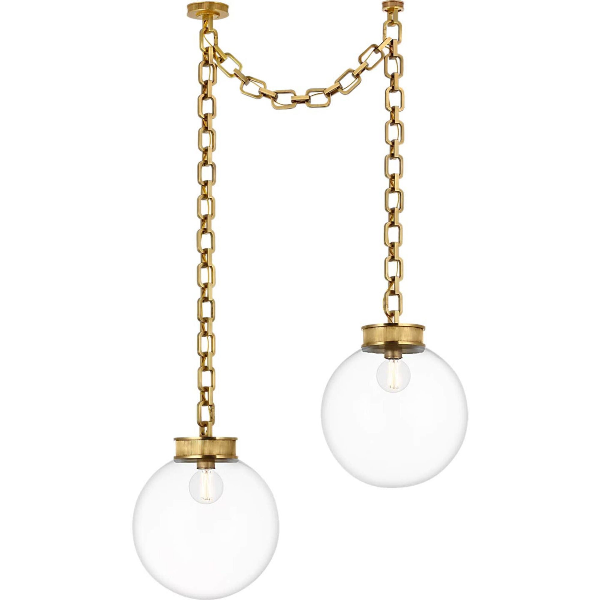 Marie Flanigan Bellamy 2 Light Statement Chain 16" Globe Chandelier in Soft Brass with Clear Glass W41"