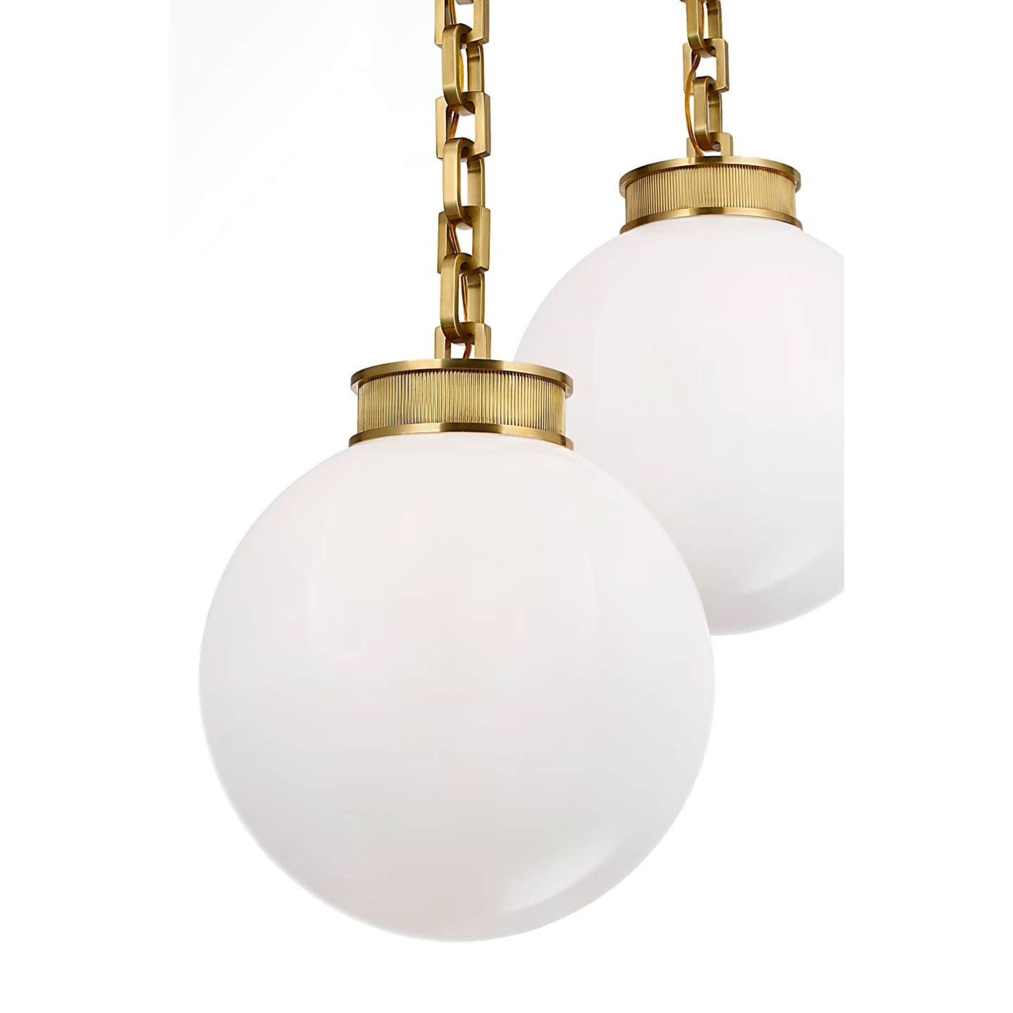 Marie Flanigan Bellamy 2 Light Statement Chain 16" Globe Chandelier in Soft Brass with White Glass W41"