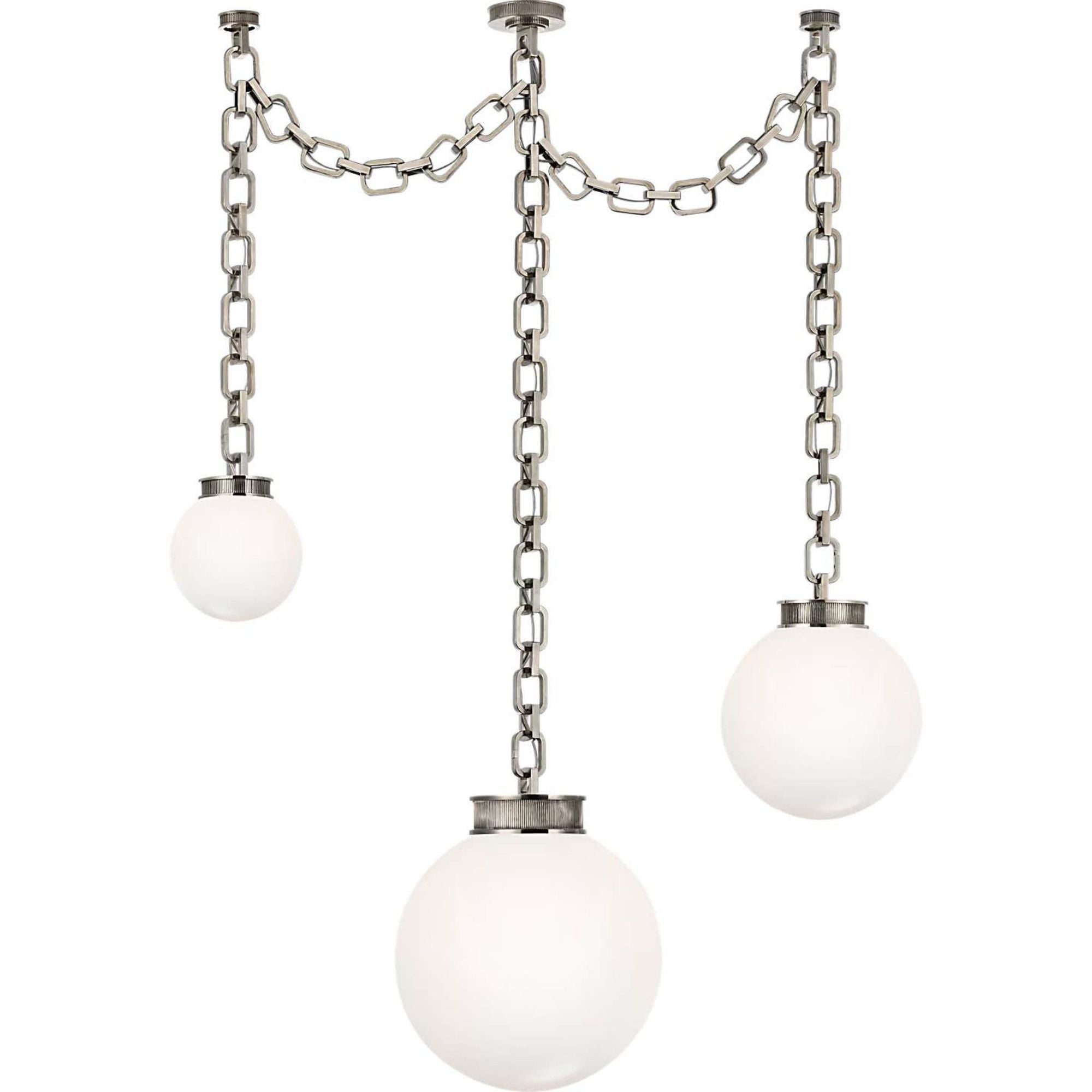 Marie Flanigan Bellamy 3 Light Statement Chain Multi Globe Chandelier in Pewter with White Glass W51"