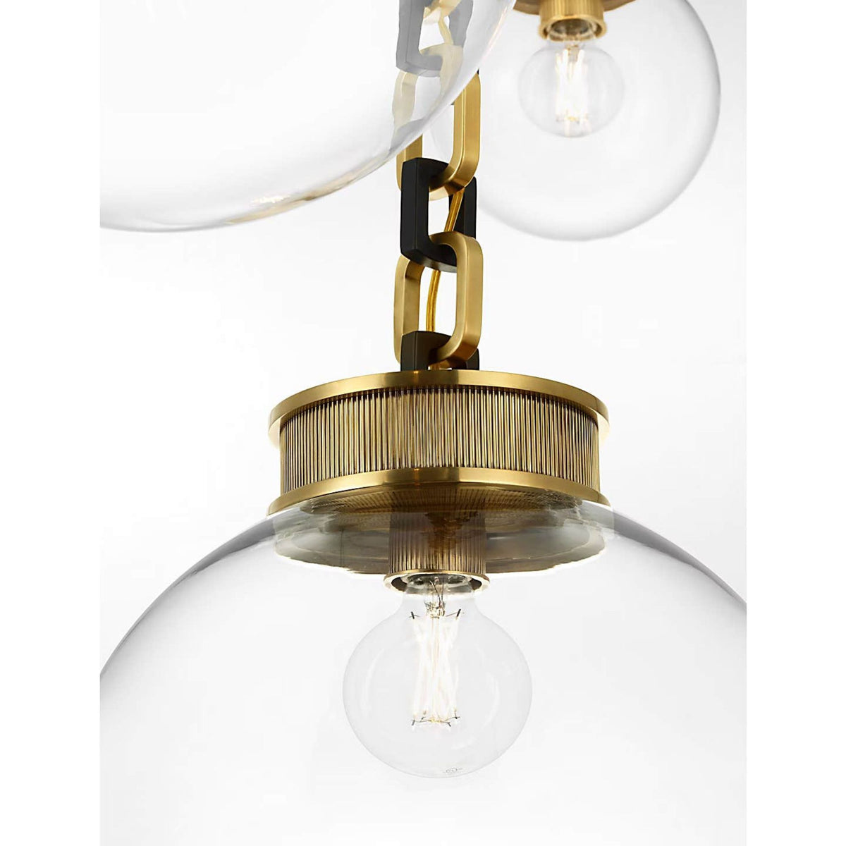 Marie Flanigan Bellamy 3 Light Statement Chain Multi Globe Chandelier in Soft Brass and Bronze with Clear Glass W51"