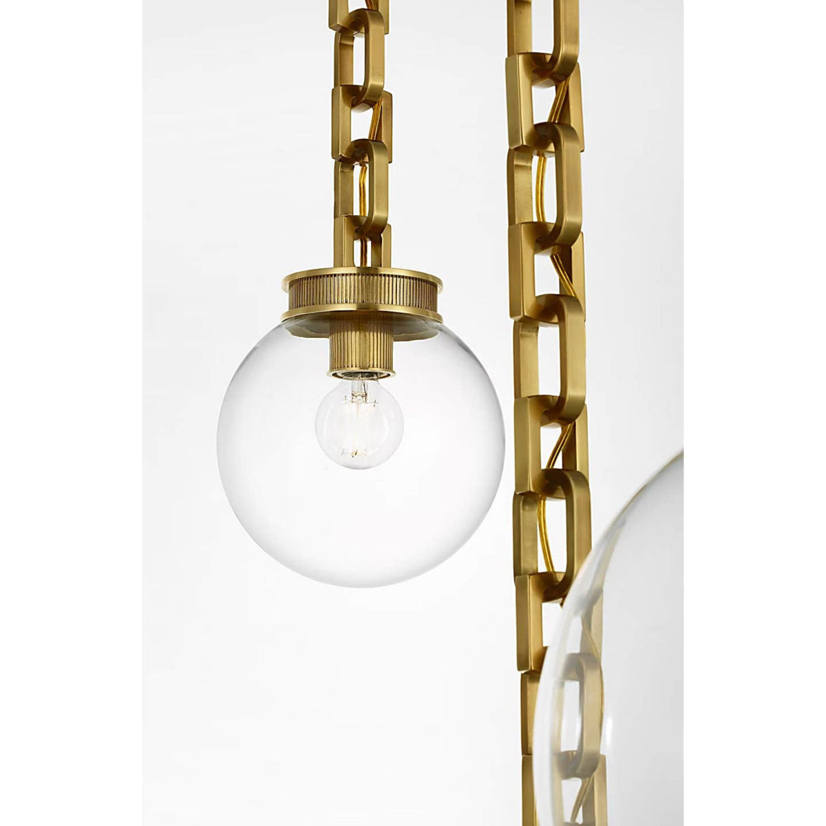 Marie Flanigan Bellamy 3 Light Statement Chain Multi Globe Chandelier in Soft Brass with Clear Glass W51"