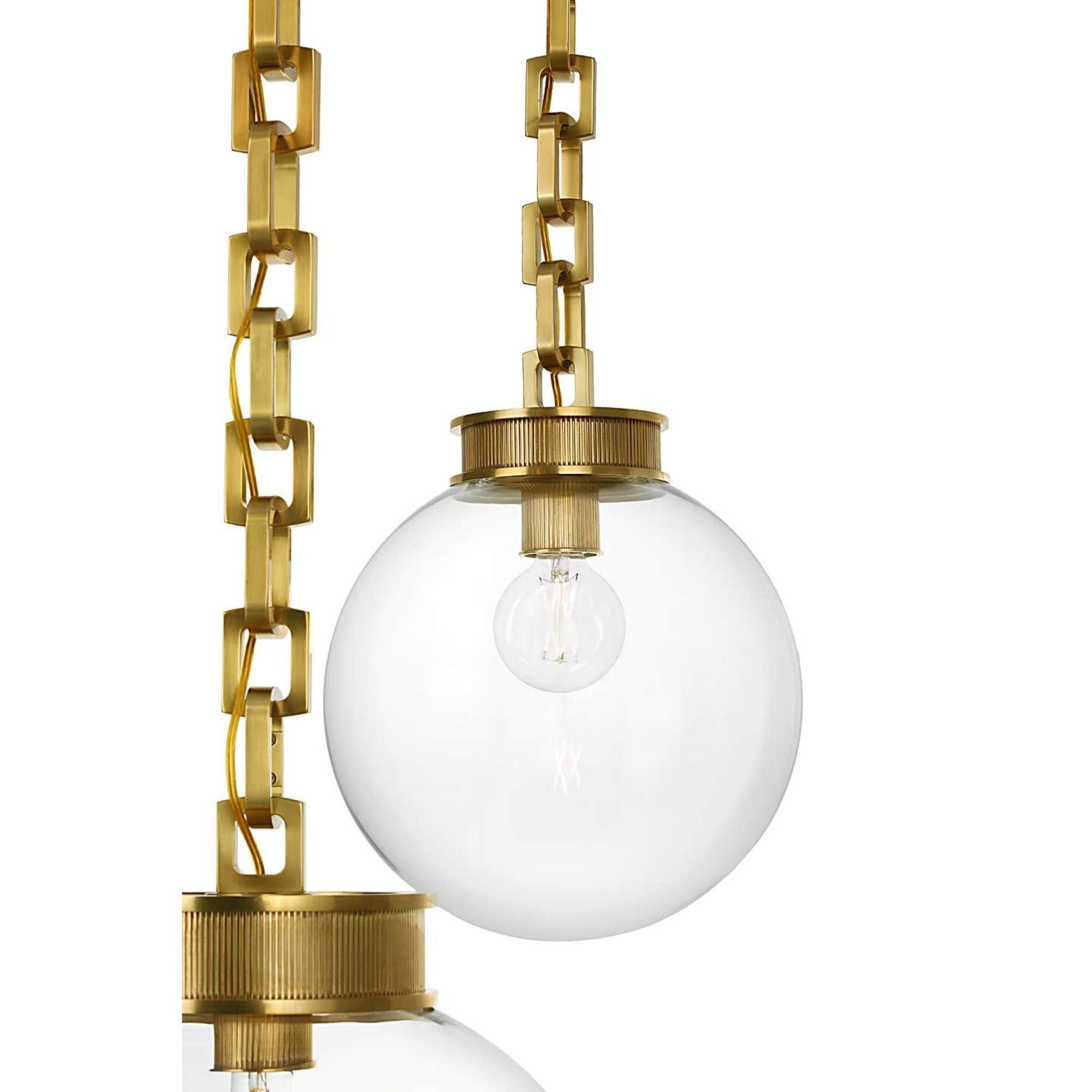 Marie Flanigan Bellamy 3 Light Statement Chain Multi Globe Chandelier in Soft Brass with Clear Glass W51"