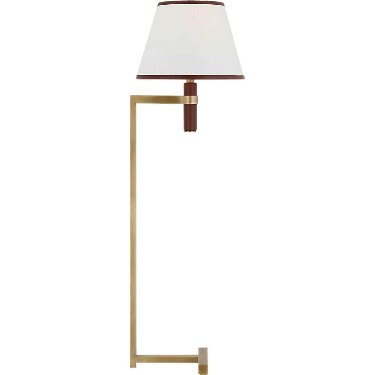Ralph Lauren Hedger 55" Floor Lamp in Natural Brass and Saddle Leather with Linen Shade and Saddle Leather Trim W16" x H56" x E17"