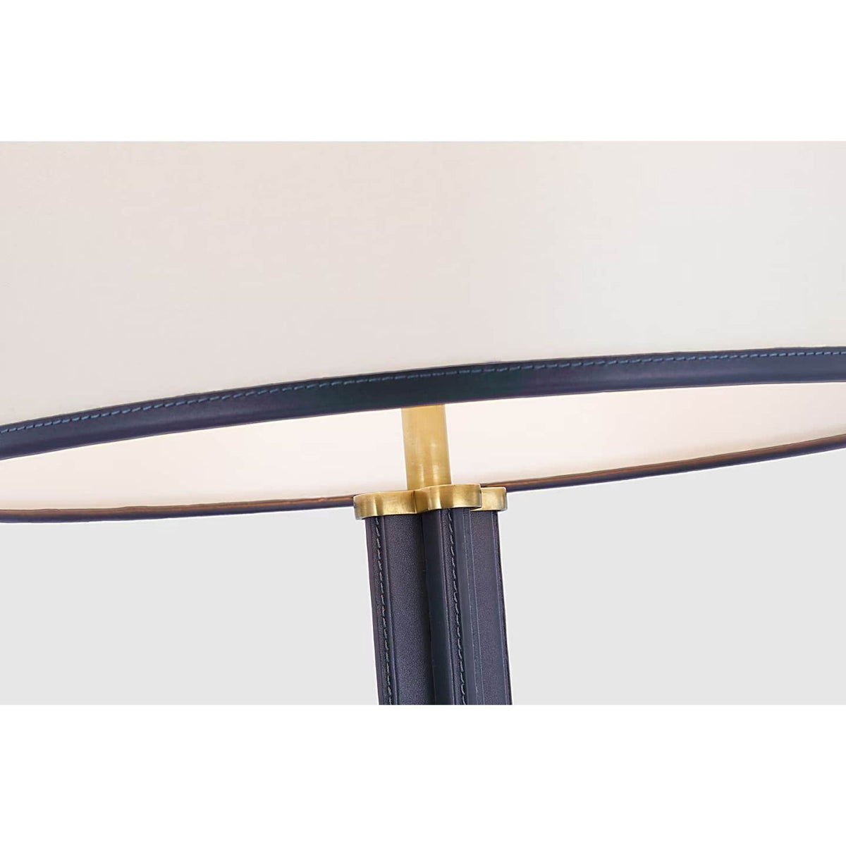 Ralph Lauren Riley Large Floor Lamp in Natural Brass and Navy with Leather Trimmed Linen Shade W22" x H66"