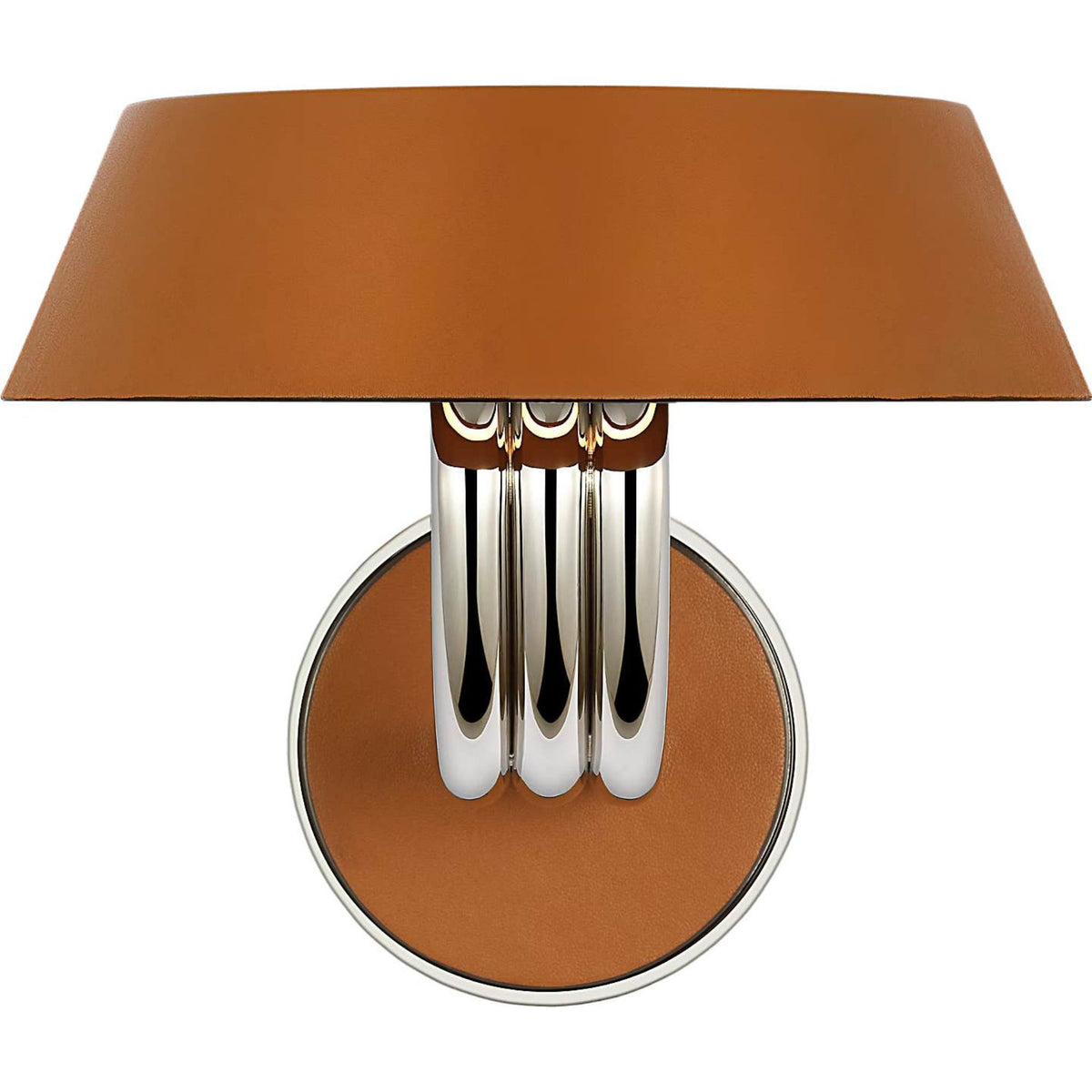 Ralph Lauren Hudson St. 8" Sconce in Polished Nickel and Nutmeg Leather W8.5" x H7.5" x E9.75"