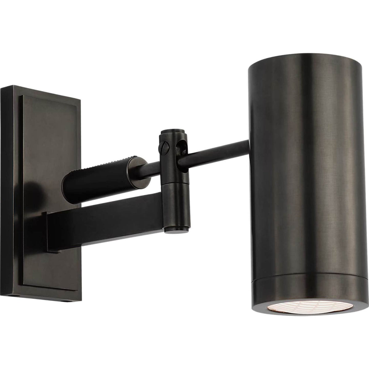 Ralph Lauren Grant 8" Articulating Wall Light in Bronze and Chocolate Leather with Industrial Prismatic Glass W2.75" x H7.5" x E6.75" - 13.5"