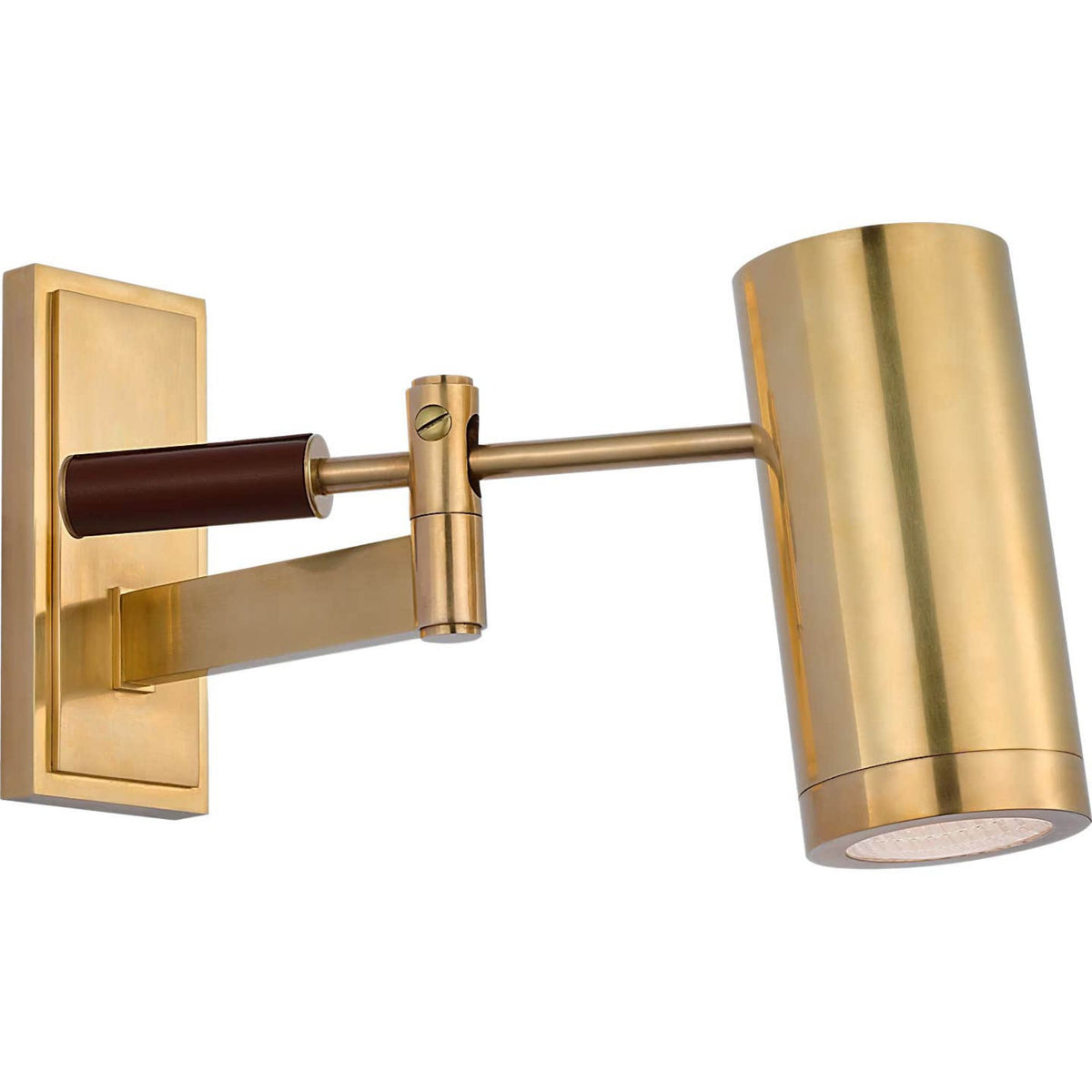 Ralph Lauren Grant 8" Articulating Wall Light in Natural Brass and Saddle Leather with Industrial Prismatic Glass W2.75" x H7.5" x E6.75" - 13.5"