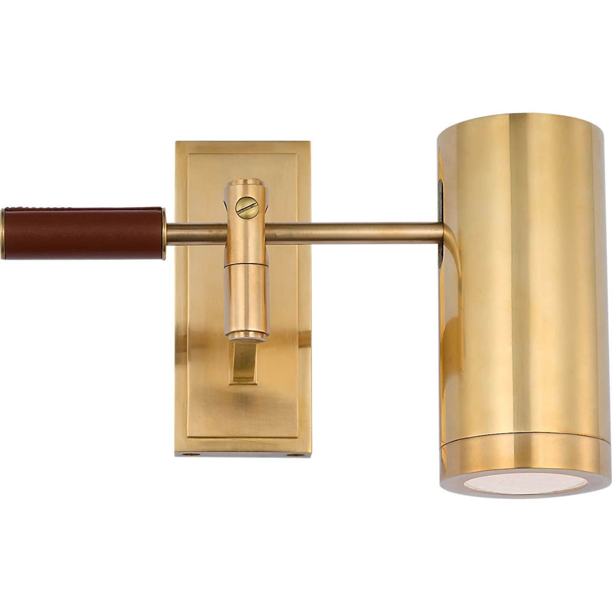 Ralph Lauren Grant 8" Articulating Wall Light in Natural Brass and Saddle Leather with Industrial Prismatic Glass W2.75" x H7.5" x E6.75" - 13.5"