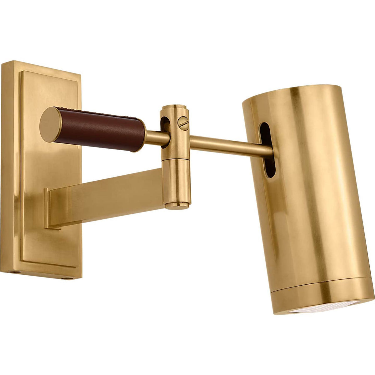 Ralph Lauren Grant 8" Articulating Wall Light in Natural Brass and Saddle Leather with Industrial Prismatic Glass W2.75" x H7.5" x E6.75" - 13.5"