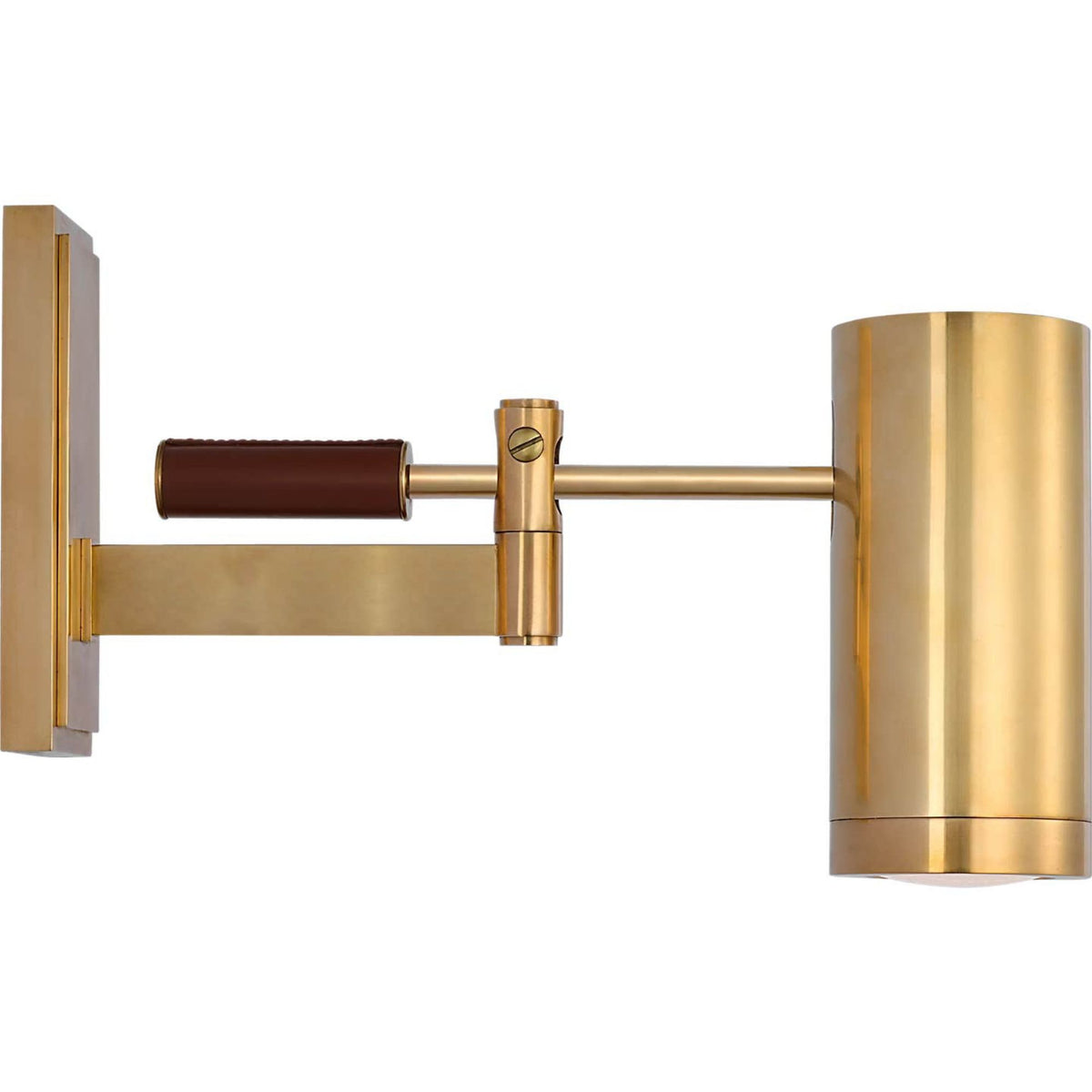 Ralph Lauren Grant 8" Articulating Wall Light in Natural Brass and Saddle Leather with Industrial Prismatic Glass W2.75" x H7.5" x E6.75" - 13.5"