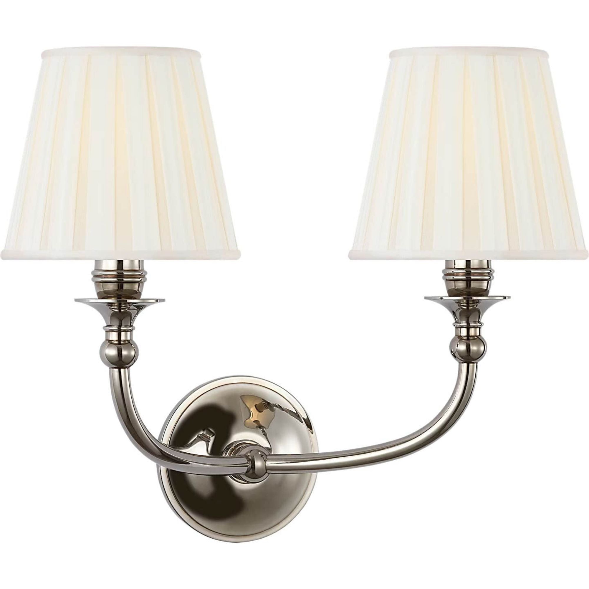 Ralph Lauren Embers 12" Double Sconce in Butler's Silver with Silk Box Pleat Shades W14.25" x H11.75" x E7.75"