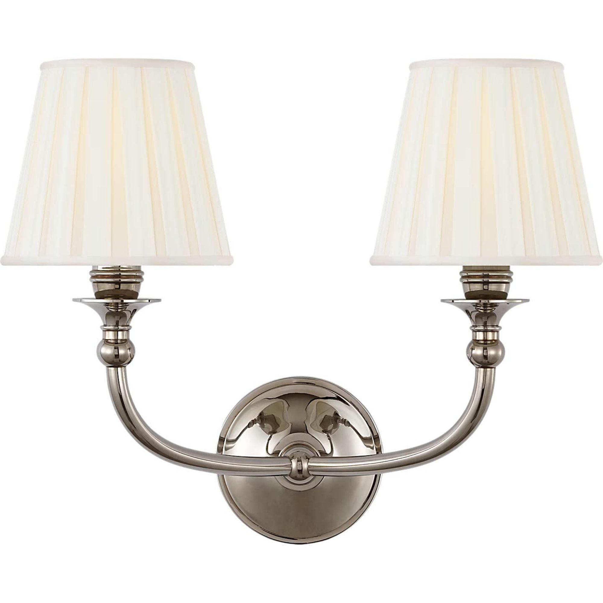 Ralph Lauren Embers 12" Double Sconce in Butler's Silver with Silk Box Pleat Shades W14.25" x H11.75" x E7.75"