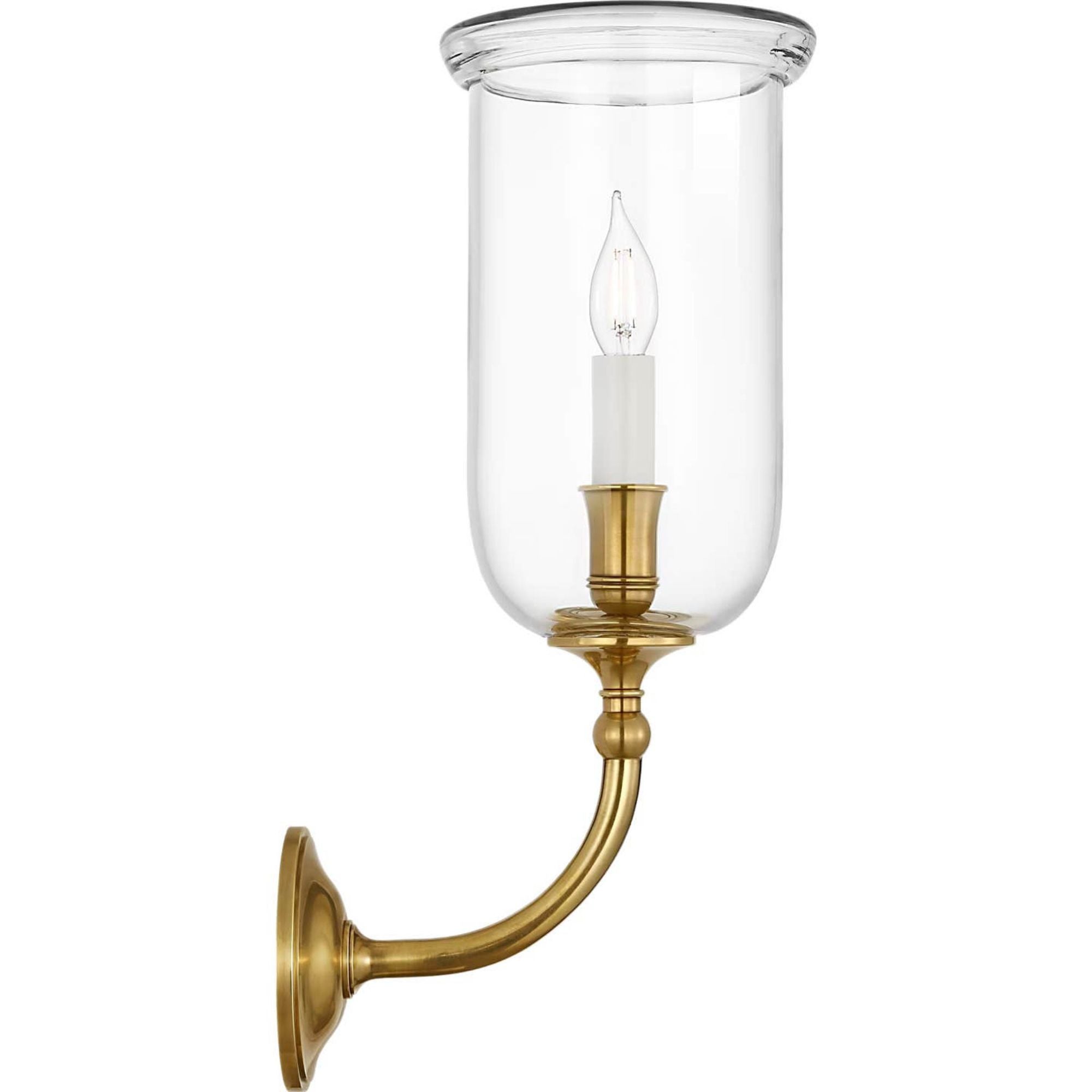Ralph Lauren Embers 20" Single Hurricane Sconce in Natural Brass with Clear Glass W7" x H20.25" x E9.75"