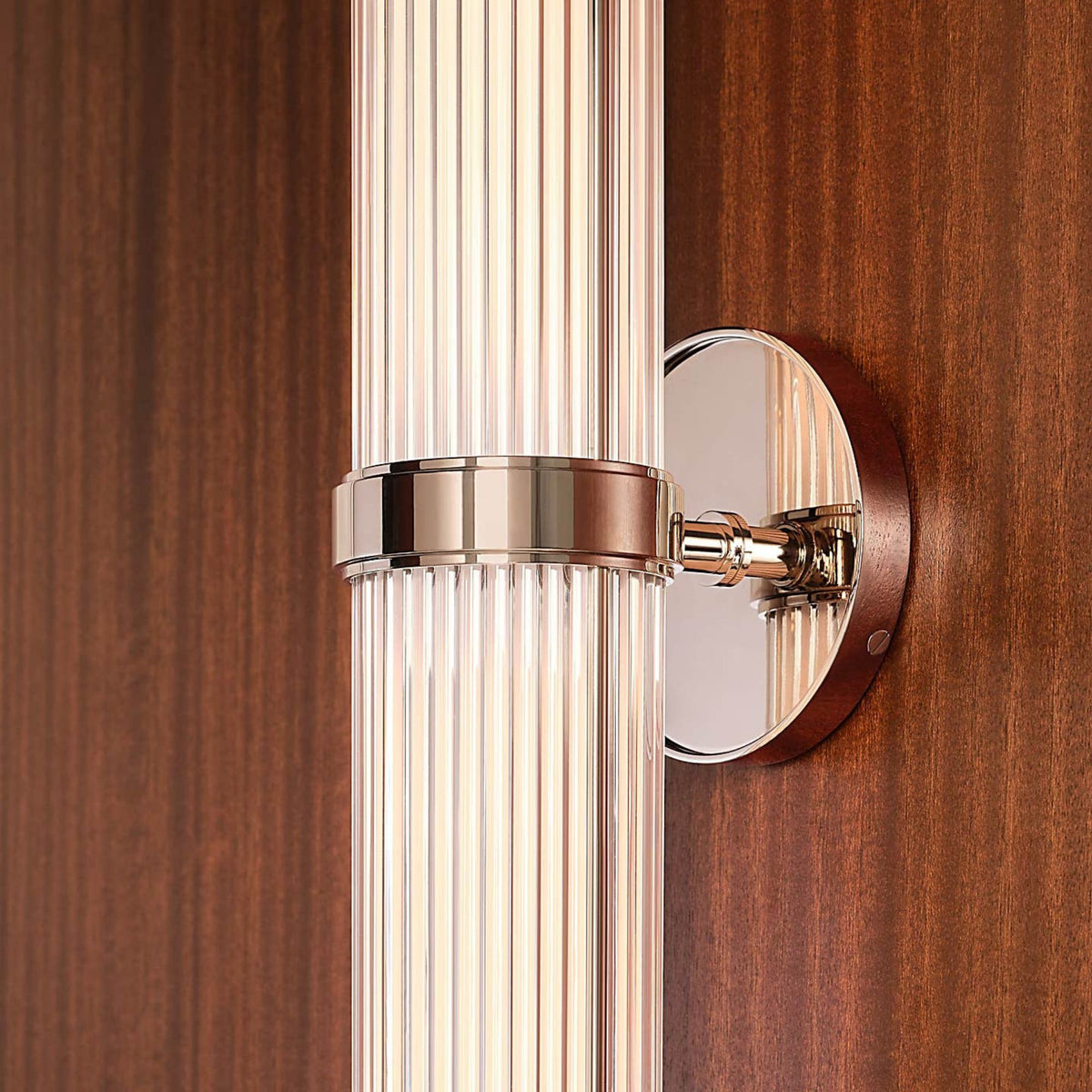 Ralph Lauren Ranier Double Bath Light in Polished Nickel with Clear Glass Rods W4.25" x H16.75" x E5"