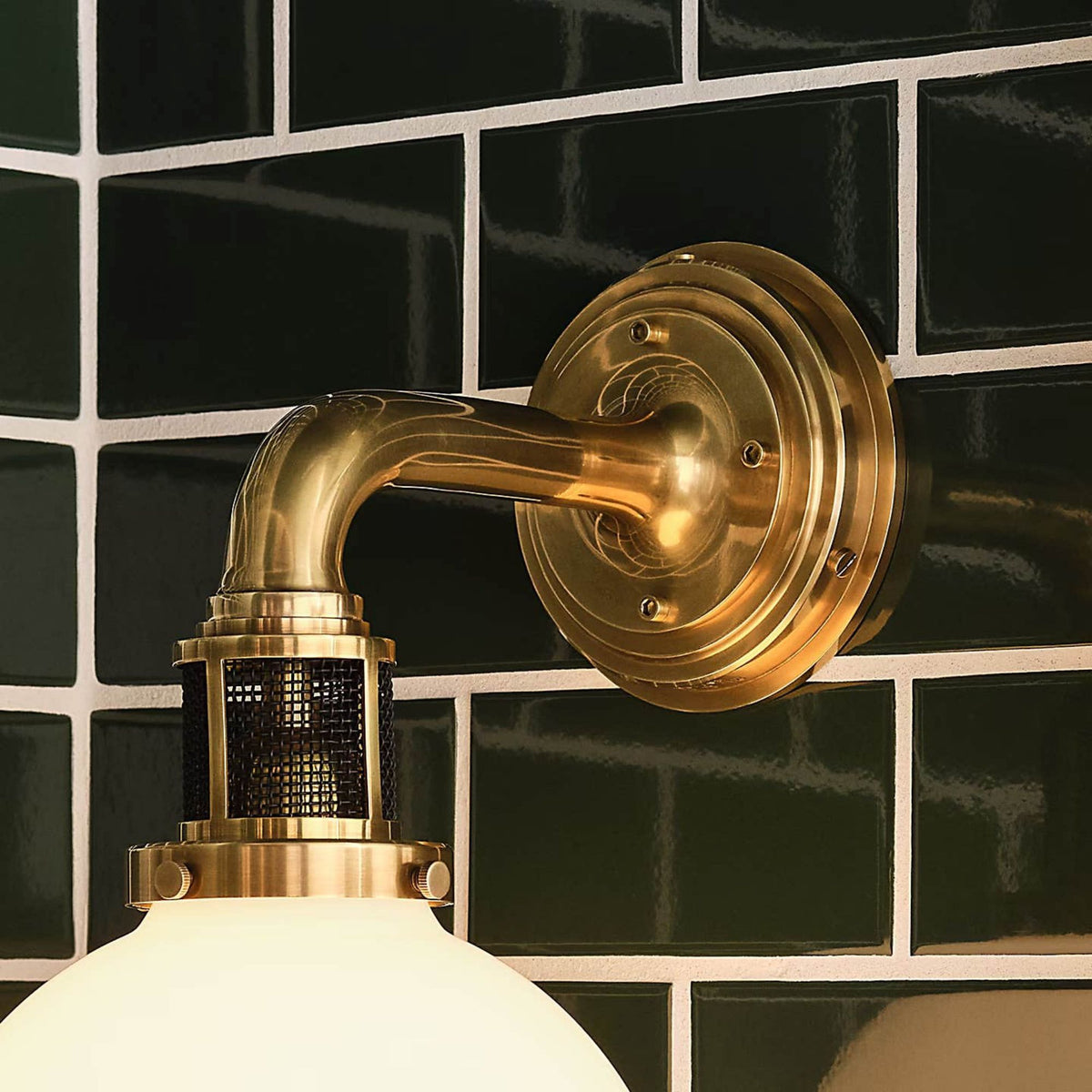 Ralph Lauren McCarren Single Sconce in Natural Brass with White Glass W8" x H15.25" x E11"