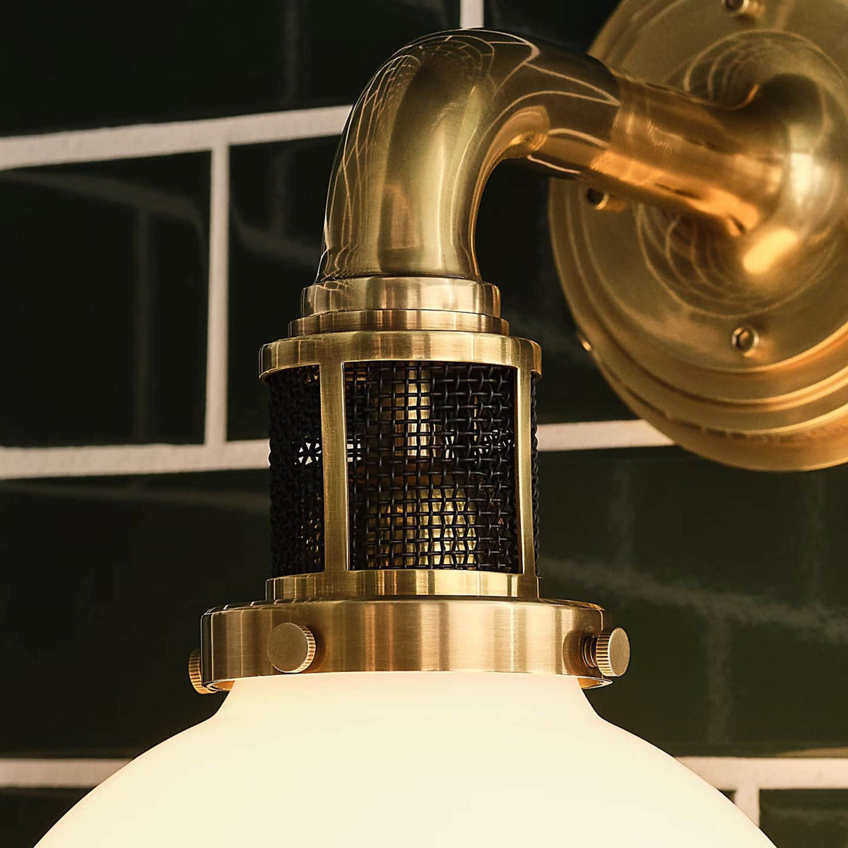 Ralph Lauren McCarren Single Sconce in Natural Brass with White Glass W8" x H15.25" x E11"