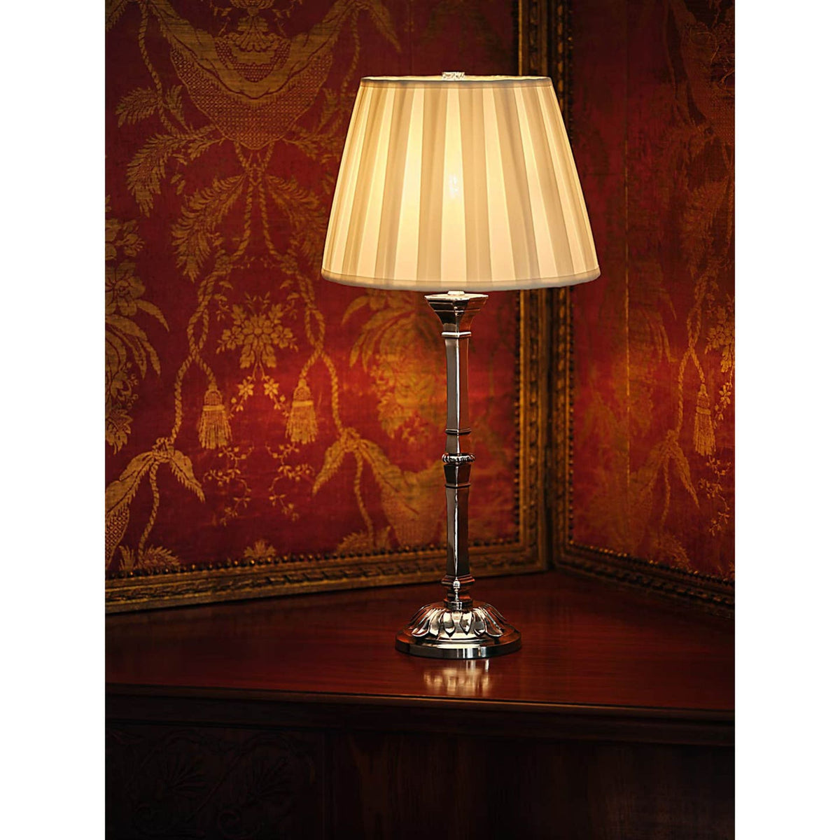 Ralph Lauren Doris Medium Table Lamp in Butler's Silver with Silk Box Pleat Shade W12" x H25"