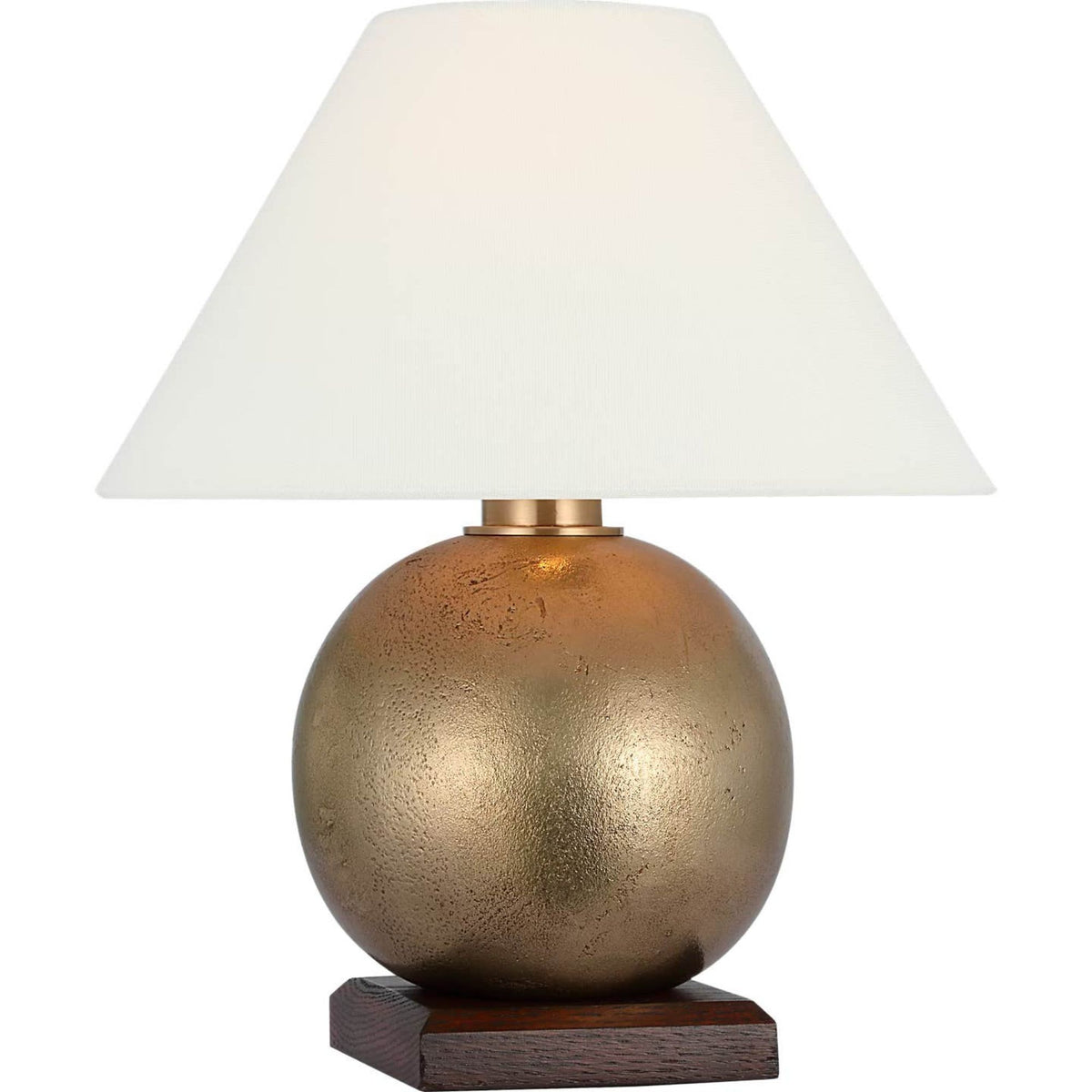 Ralph Lauren Hardwick 12" Accent Lamp in Museum Brass and Natural Rift Oak with Linen Shade W10.5" x H12.25"