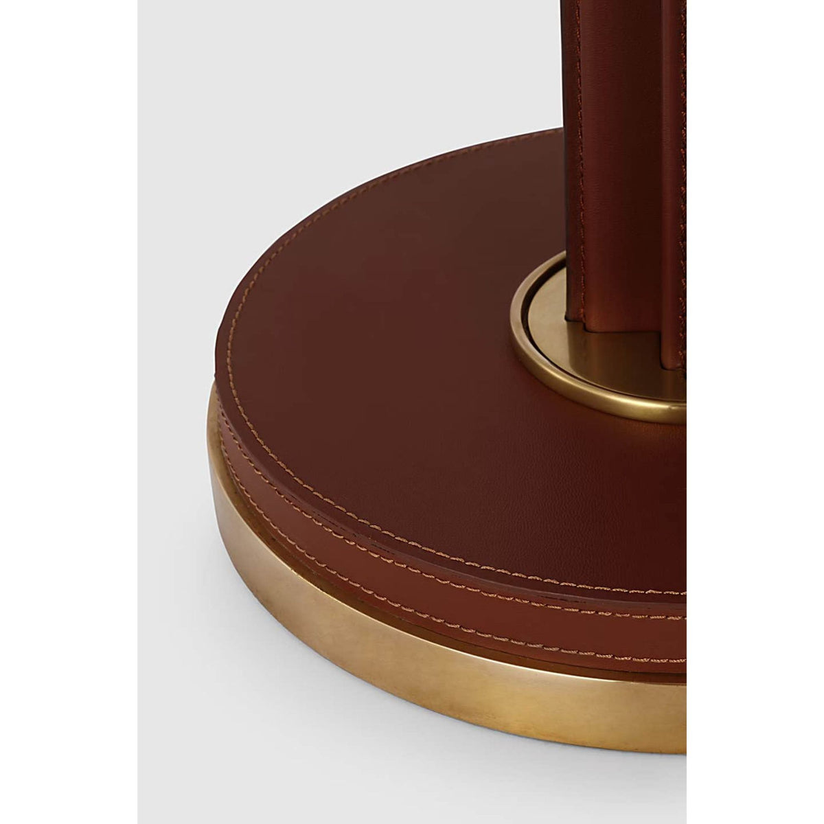 Ralph Lauren Riley Medium Table Lamp in Natural Brass and Saddle Leather with Leather Trimmed Linen Shade W19" x H28.75"