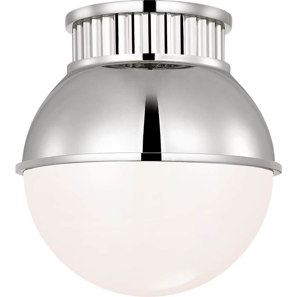 Ralph Lauren Cavill 8" Flush Mount in Polished Nickel with Polished Nickel Hood and White Glass W8" x H8.5"