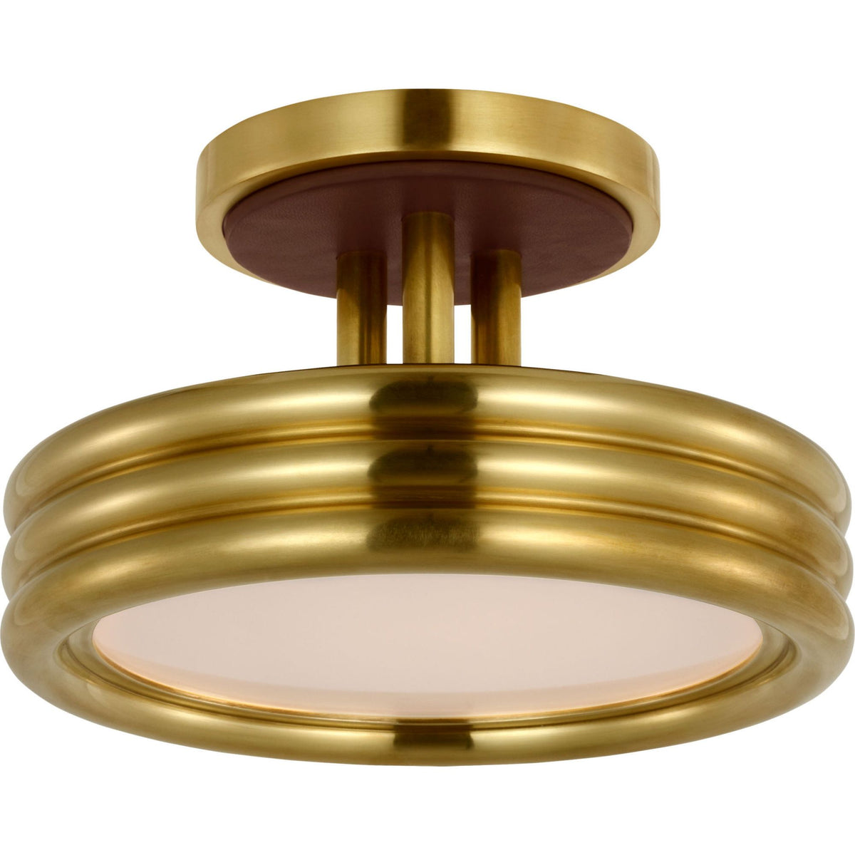 Ralph Lauren Hudson St. 8" Semi-Flush Mount in Natural Brass and Carob Leather W8" x H5"