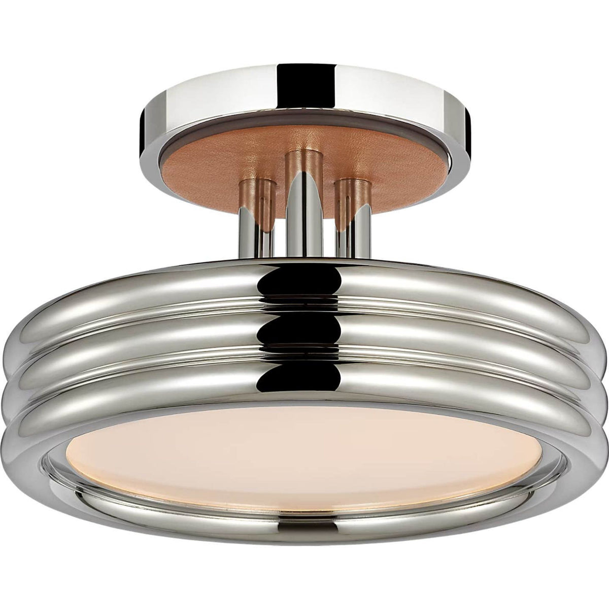 Ralph Lauren Hudson St. 8" Semi-Flush Mount in Polished Nickel and Nutmeg Leather W8" x H5"