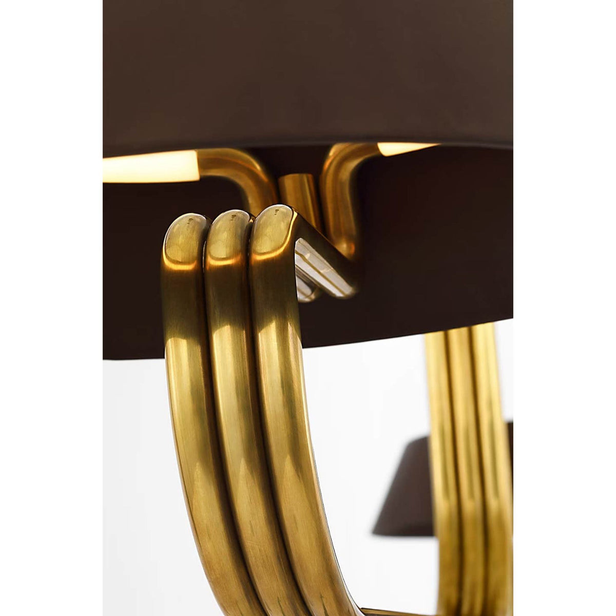 Ralph Lauren Hudson St. 64" Linear Chandelier in Natural Brass and Carob Leather W14" x 64"