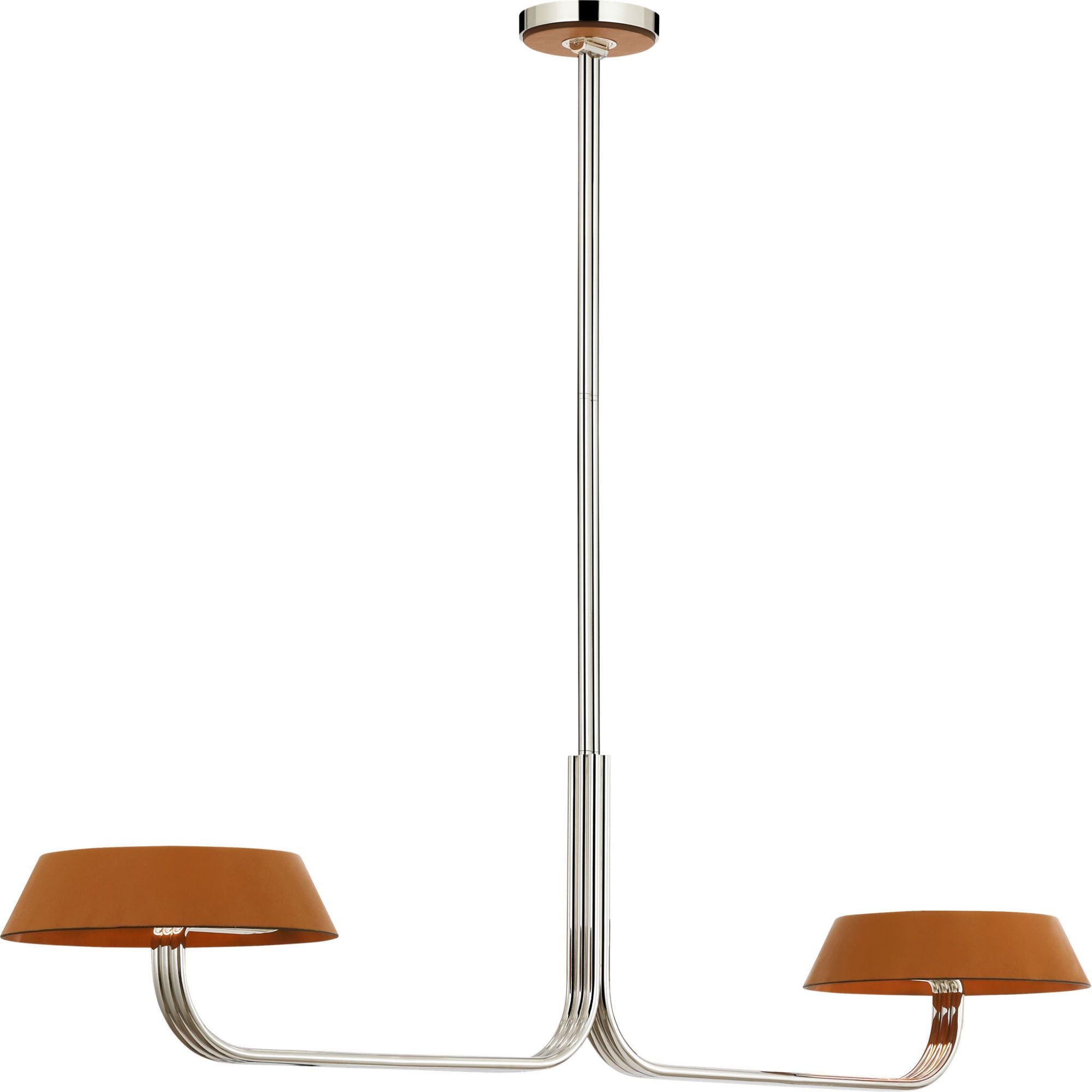 Ralph Lauren Hudson St. 64" Linear Chandelier in Polished Nickel and Nutmeg Leather W14" x 64"