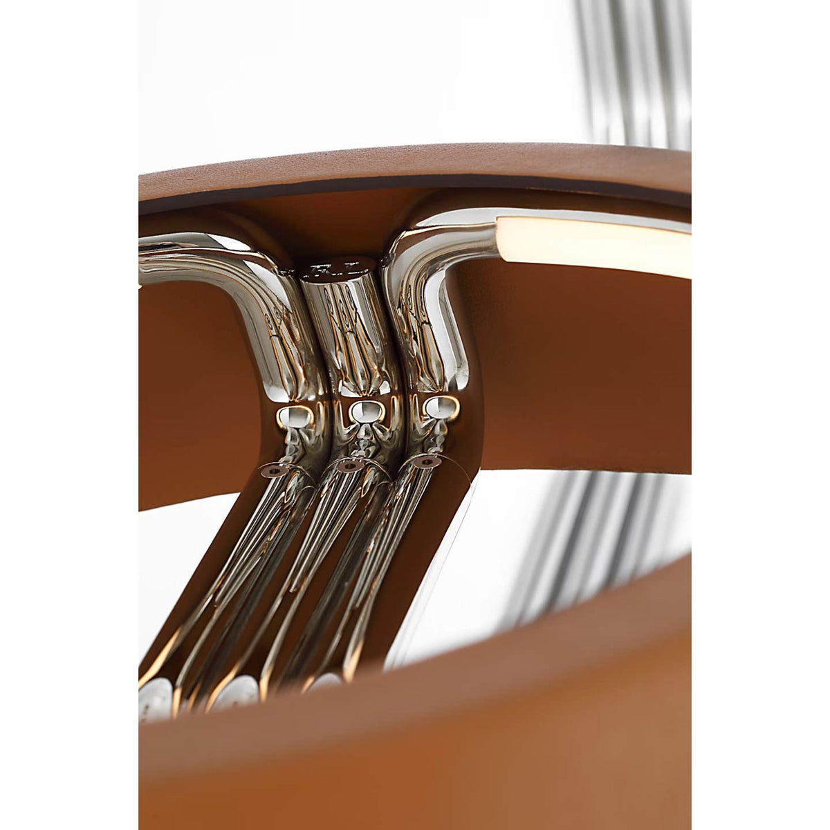 Ralph Lauren Hudson St. 64" Linear Chandelier in Polished Nickel and Nutmeg Leather W14" x 64"