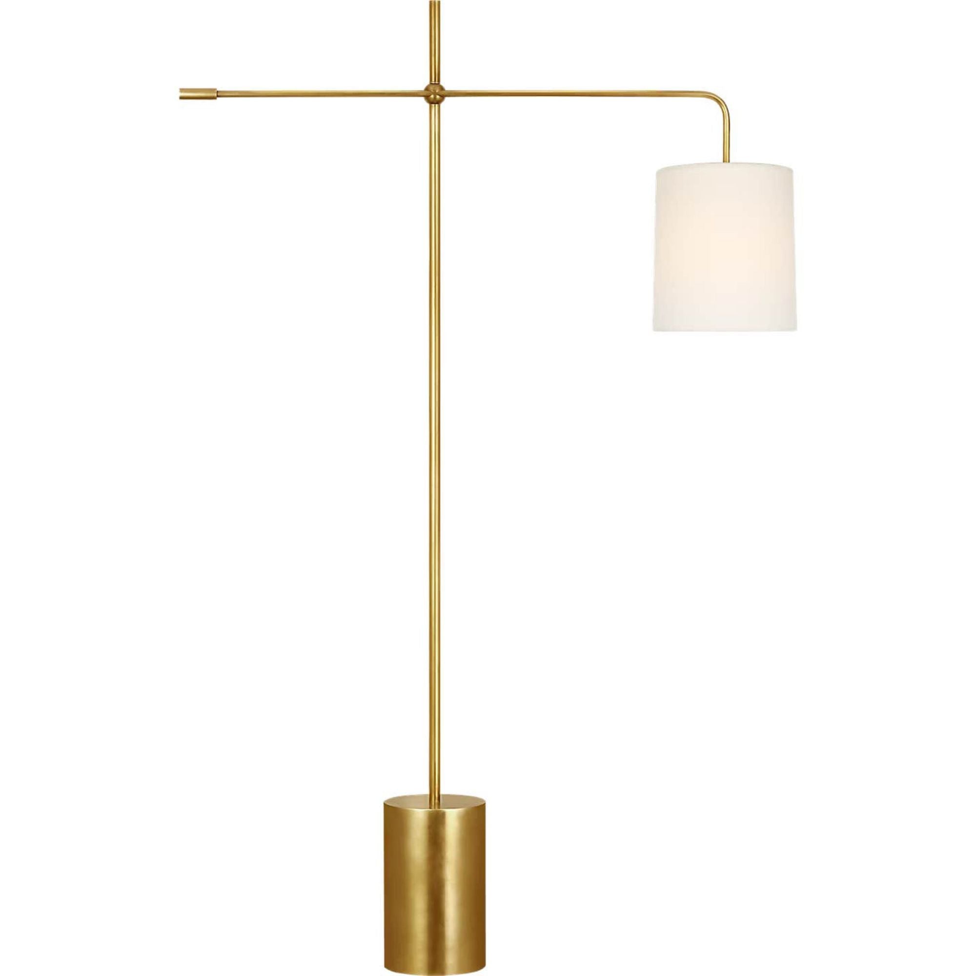 Suzanne Kasler Frederick 52" Pivoting Floor Lamp in Hand-Rubbed Antique Brass with Linen Shade W8" x H52" - 63.25" x E32.25" - 35.5"