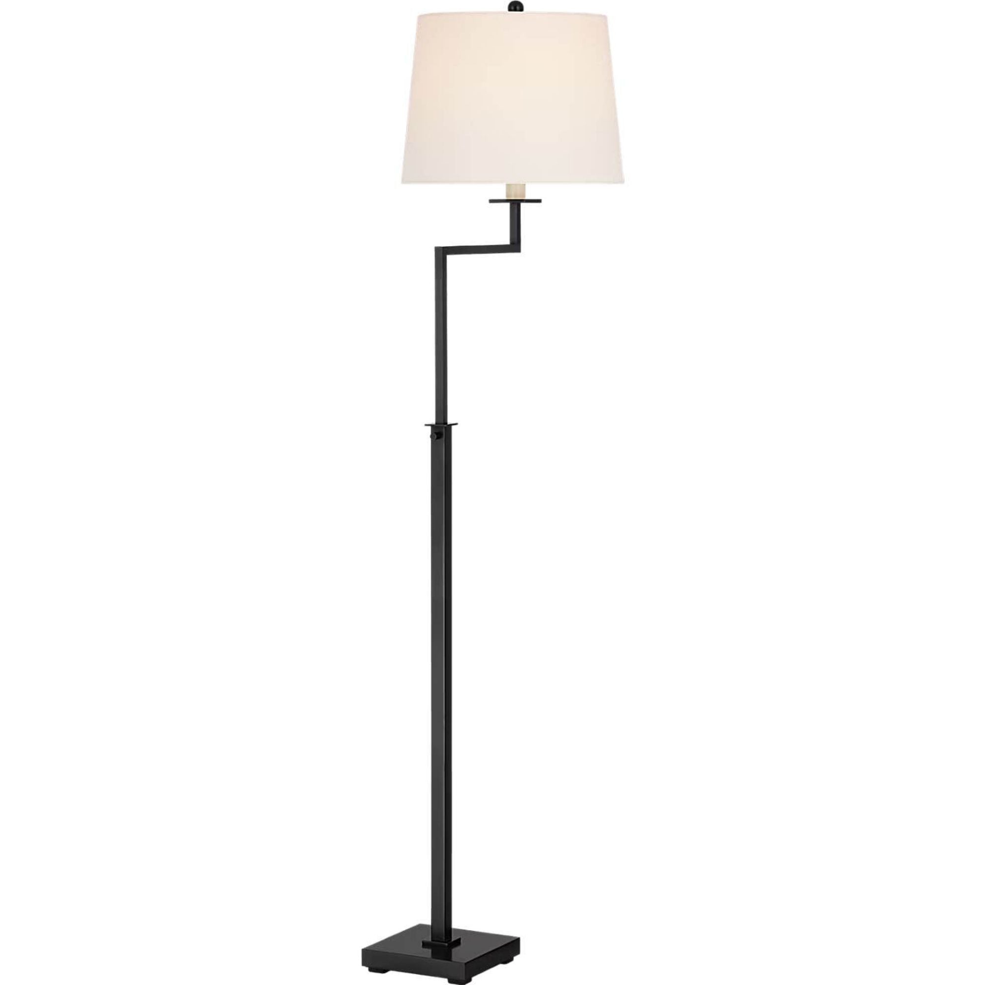 Suzanne Kasler Greer Adjustable Bridge Floor Lamp in Bronze with Linen Shade W12.5" x H43.25" - 53" x E18.25"
