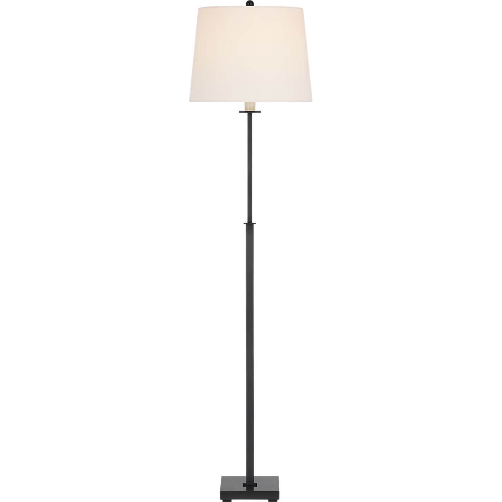 Suzanne Kasler Greer Adjustable Bridge Floor Lamp in Bronze with Linen Shade W12.5" x H43.25" - 53" x E18.25"