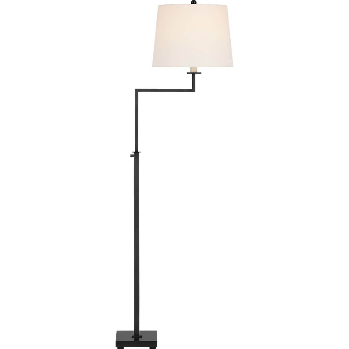 Suzanne Kasler Greer Adjustable Bridge Floor Lamp in Bronze with Linen Shade W12.5" x H43.25" - 53" x E18.25"