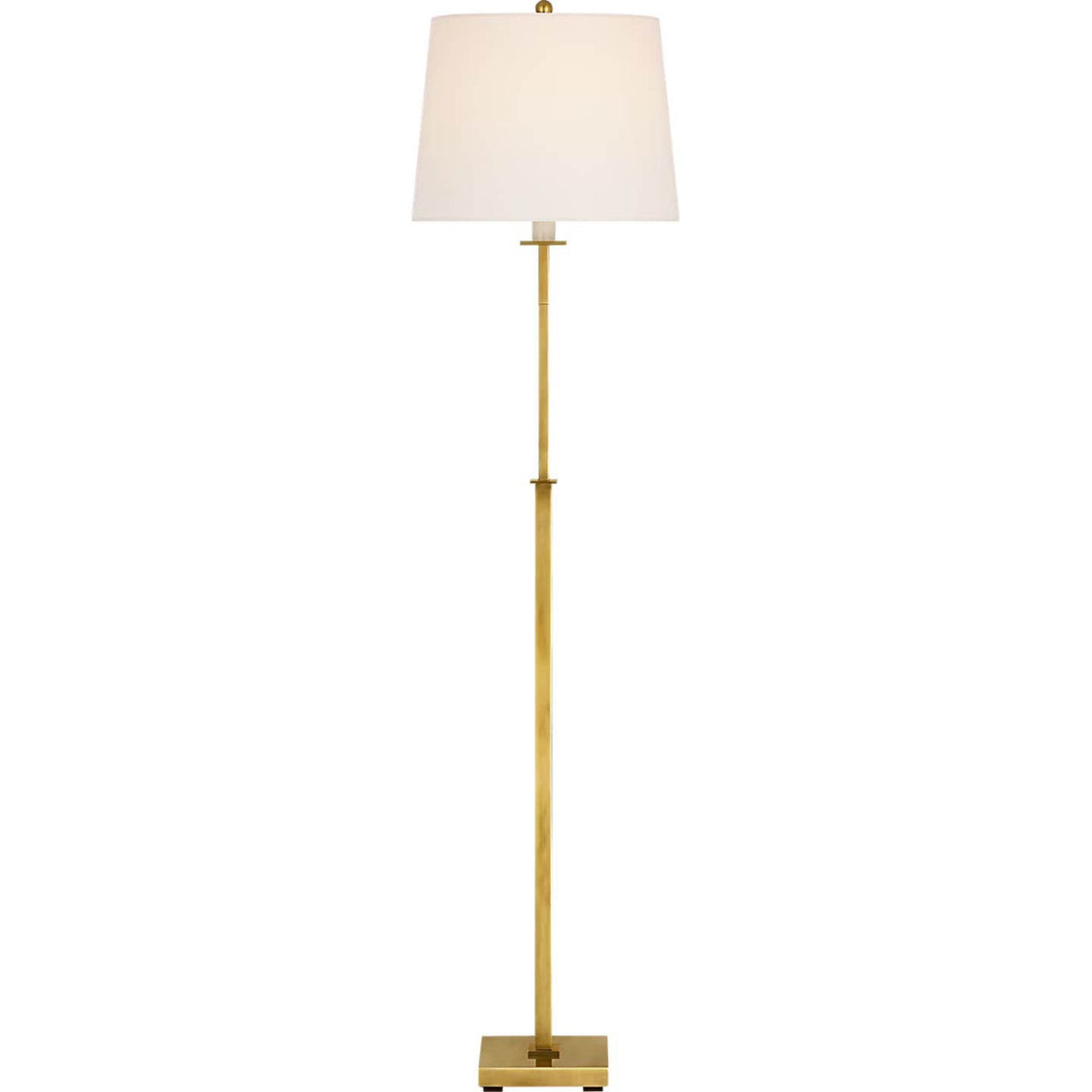 Suzanne Kasler Greer Adjustable Bridge Floor Lamp in Hand-Rubbed Antique Brass with Linen Shade W12.5" x H43.25" - 53" x E18.25"