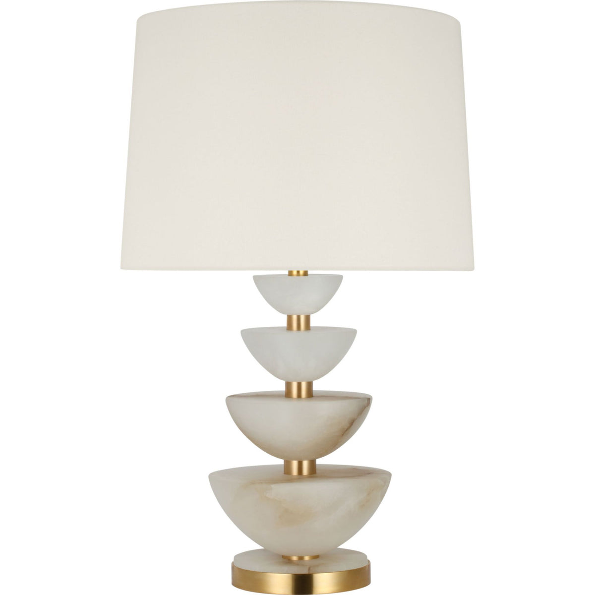 Suzanne Kasler Aubert 28" Table Lamp in Alabaster and Hand-Rubbed Antique Brass with Linen Shade W17" x H28.25"