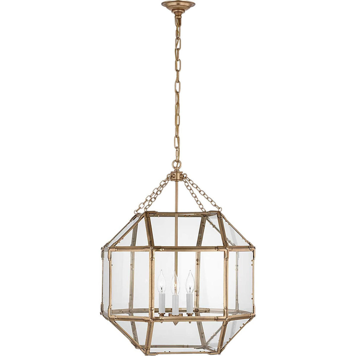 Suzanne Kasler Morris Medium Lantern in Gilded Iron with Clear Glass W19.75" x H26"