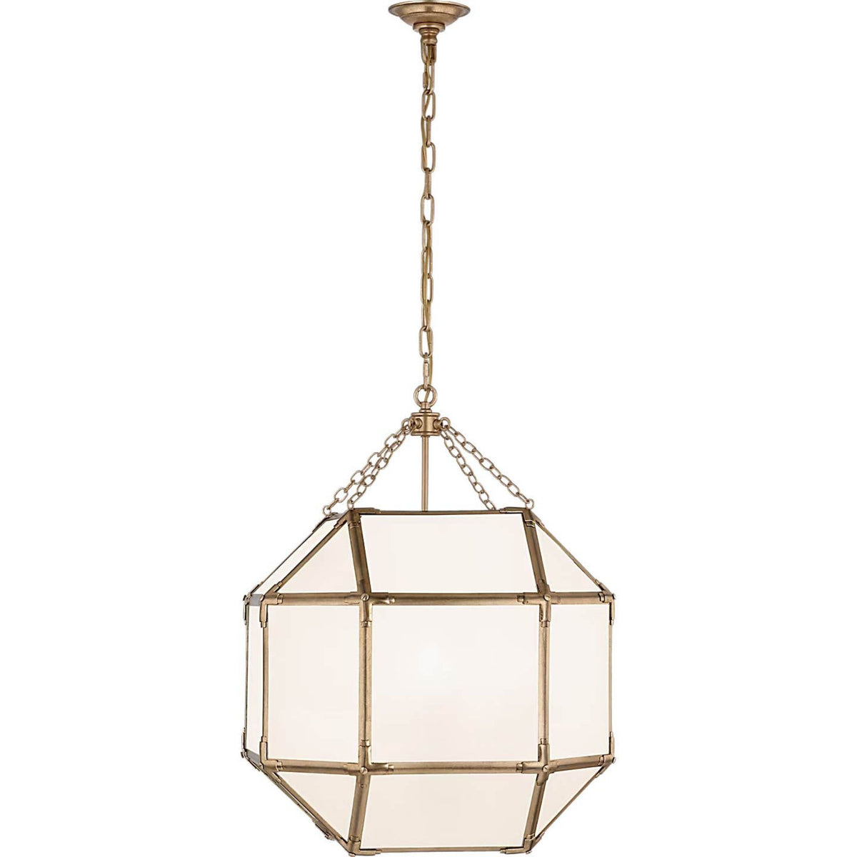Suzanne Kasler Morris Medium Lantern in Gilded Iron with White Glass W19.75" x H26"