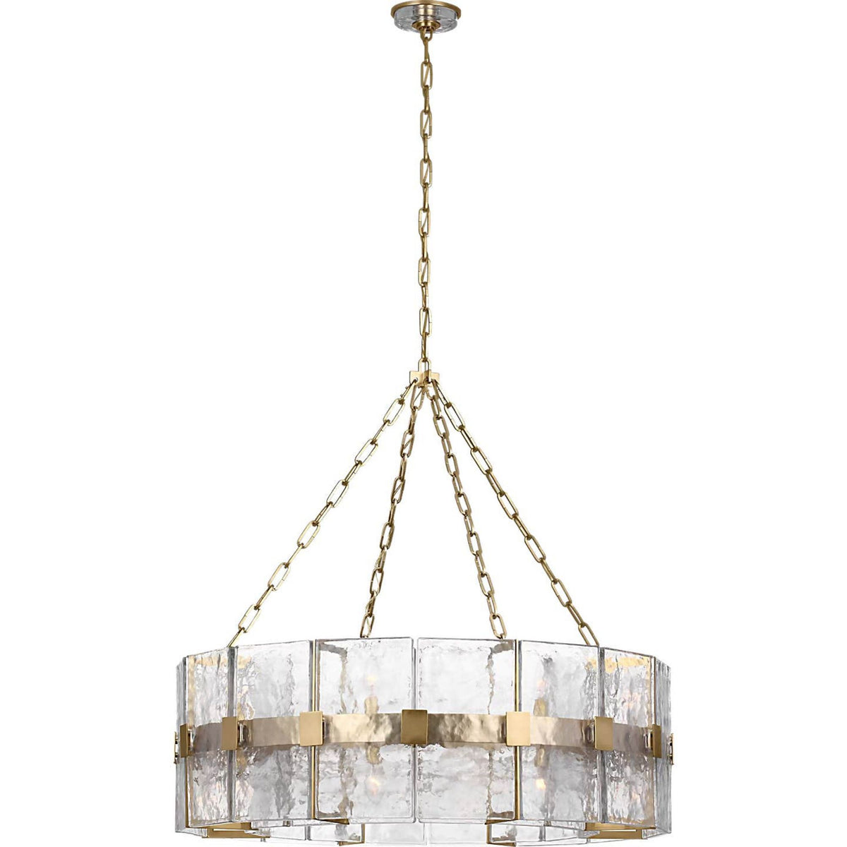 Suzanne Kasler Solera 37" Barrel Chandelier in Hand-Rubbed Antique Brass with Clear Wavy Glass W37.25" x H35.75"