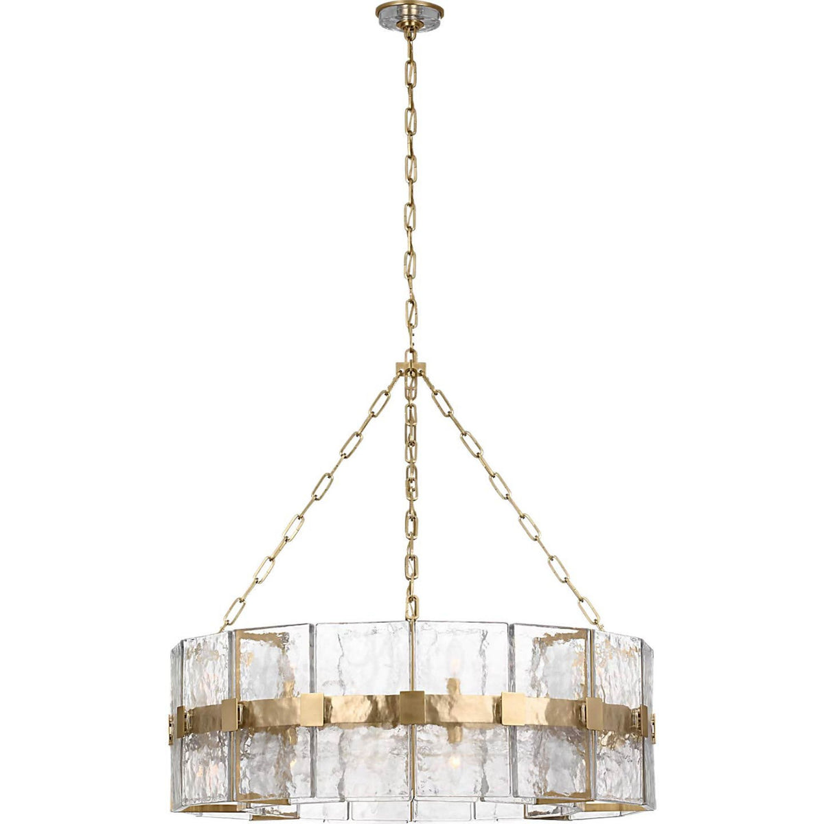 Suzanne Kasler Solera 37" Barrel Chandelier in Hand-Rubbed Antique Brass with Clear Wavy Glass W37.25" x H35.75"