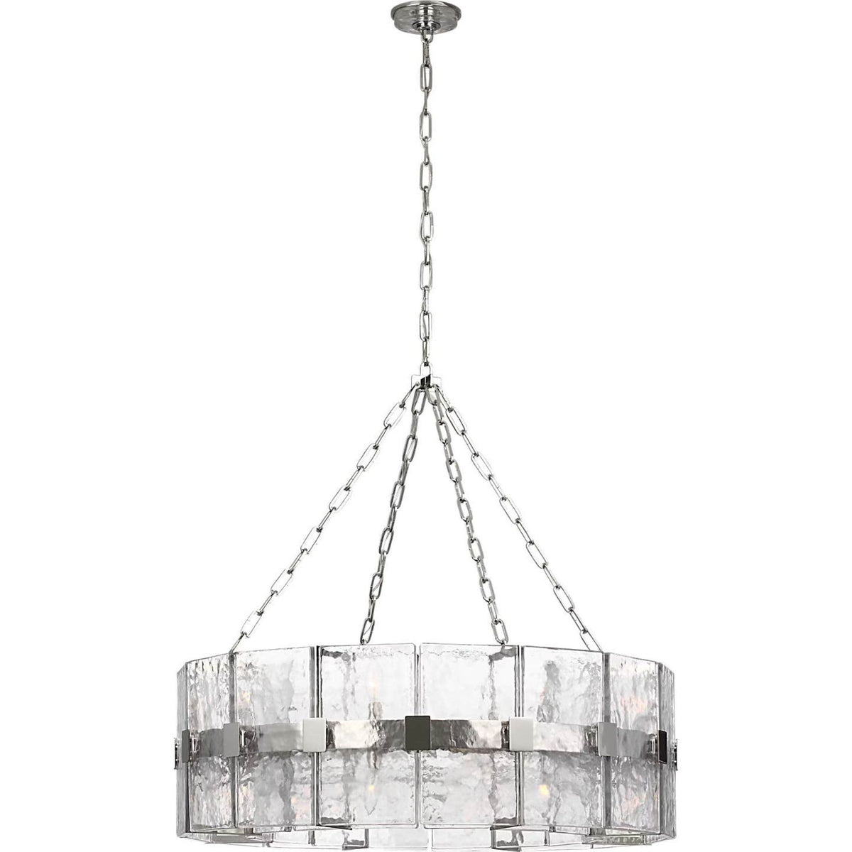 Suzanne Kasler Solera 37" Barrel Chandelier in Polished Nickel with Clear Wavy Glass W37.25" x H35.75"