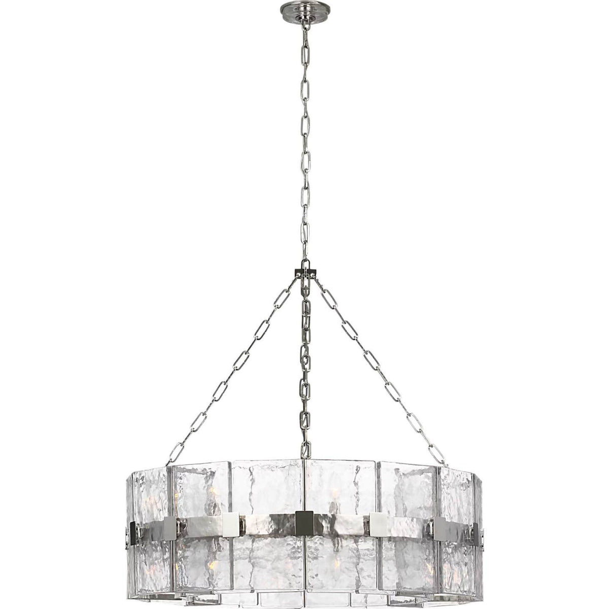 Suzanne Kasler Solera 37" Barrel Chandelier in Polished Nickel with Clear Wavy Glass W37.25" x H35.75"