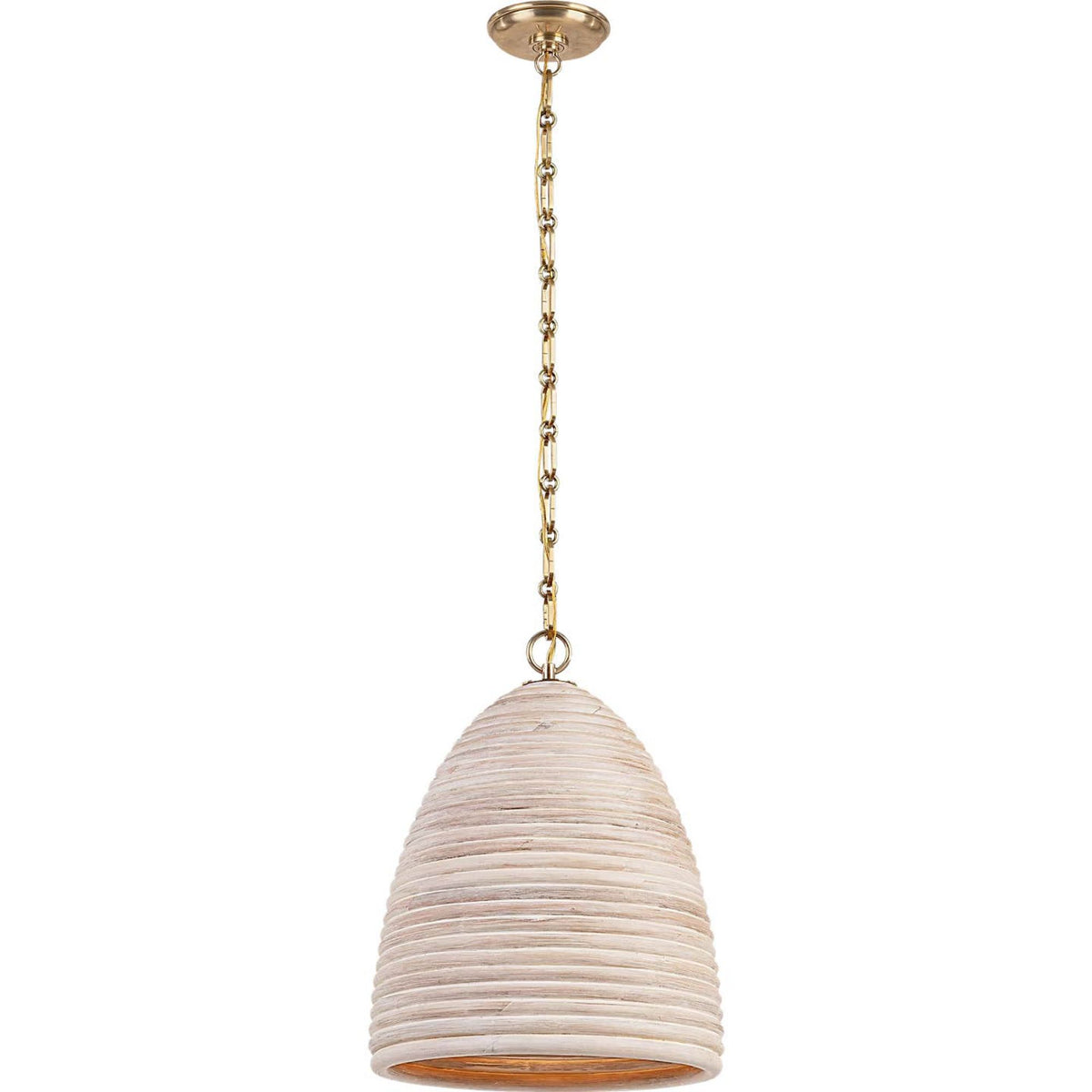 Suzanne Kasler Emerson 14" Pendant in Hand-Rubbed Antique Brass with Ash Rattan Shade W14" x H18.5"