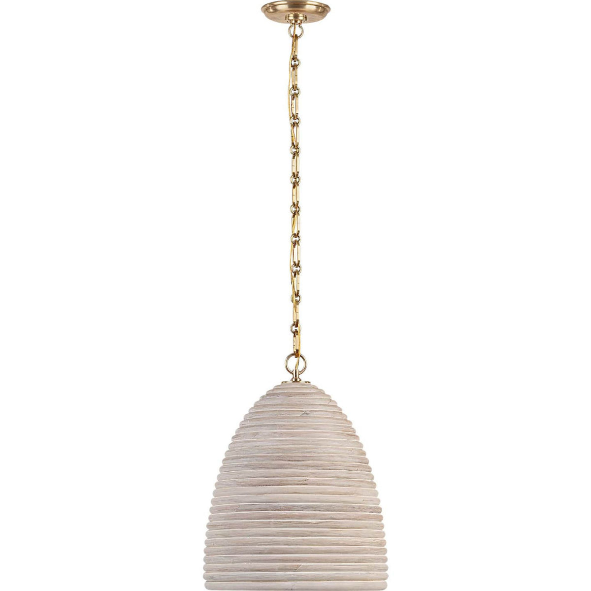 Suzanne Kasler Emerson 14" Pendant in Hand-Rubbed Antique Brass with Ash Rattan Shade W14" x H18.5"