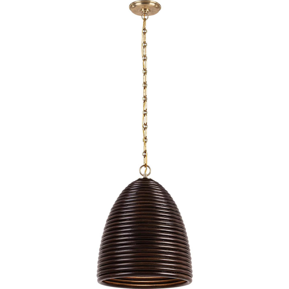Suzanne Kasler Emerson 14" Pendant in Hand-Rubbed Antique Brass with Espresso Rattan Shade W14" x H18.5"