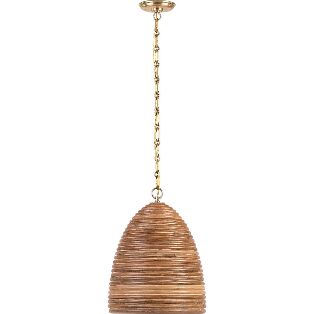 Suzanne Kasler Emerson 14" Pendant in Hand-Rubbed Antique Brass with Natural Rattan Shade W14" x H18.5"