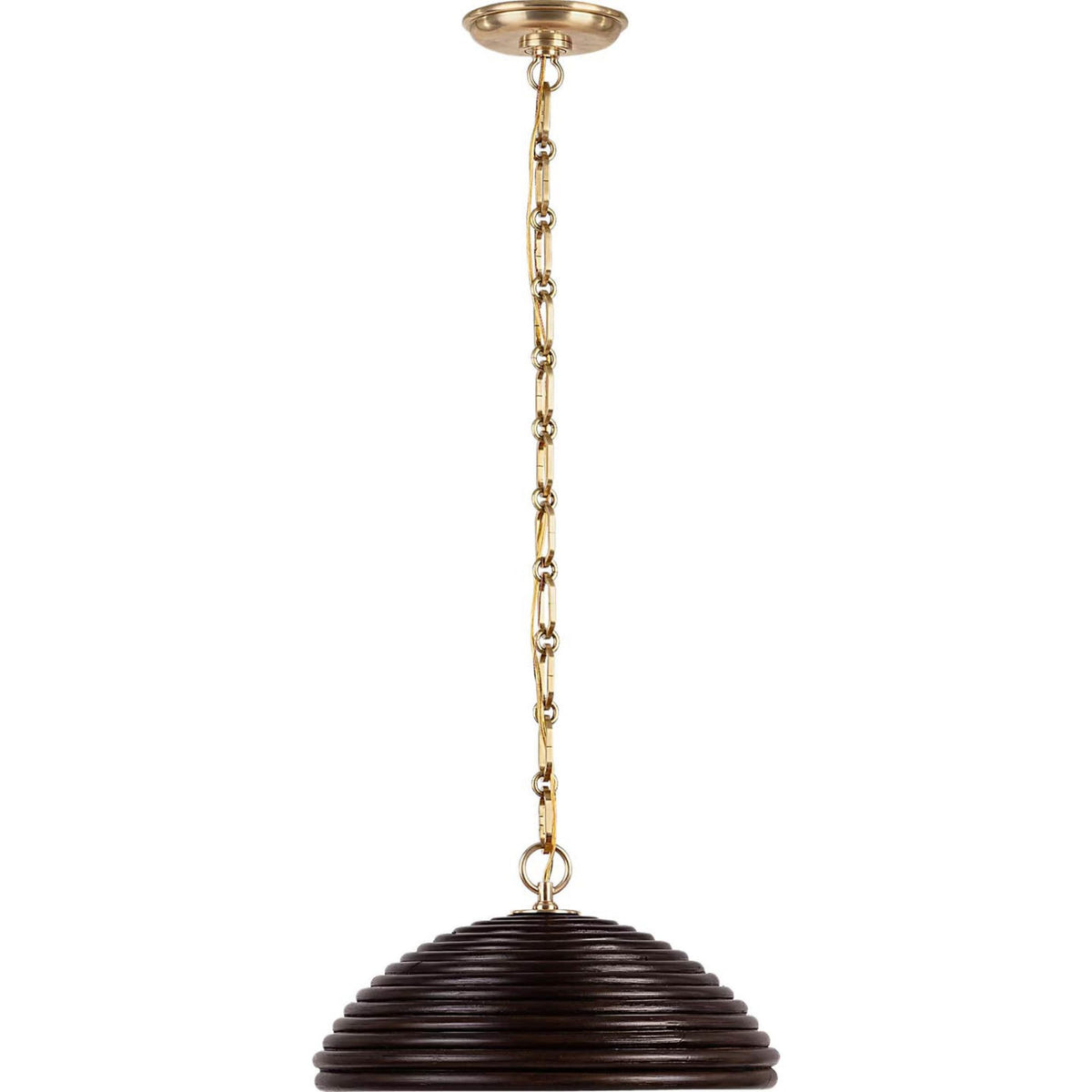 Suzanne Kasler Emerson 16" Pendant in Hand-Rubbed Antique Brass with Espresso Rattan Shade W15.75" x H8.5"